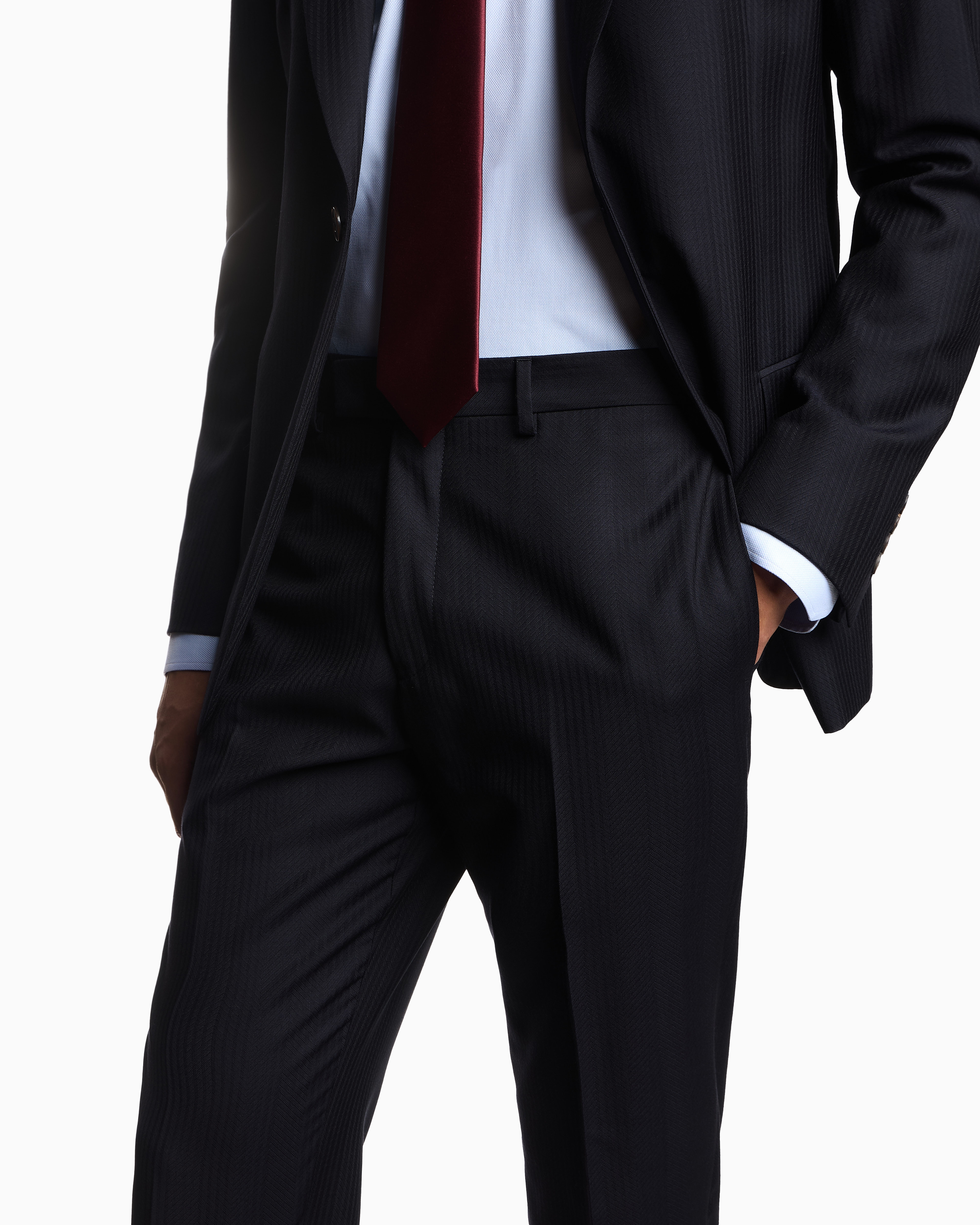 Emporio Armani - Single-breasted suit a striped chevron virgin-wool blend, Man, Navy_blue, Size: