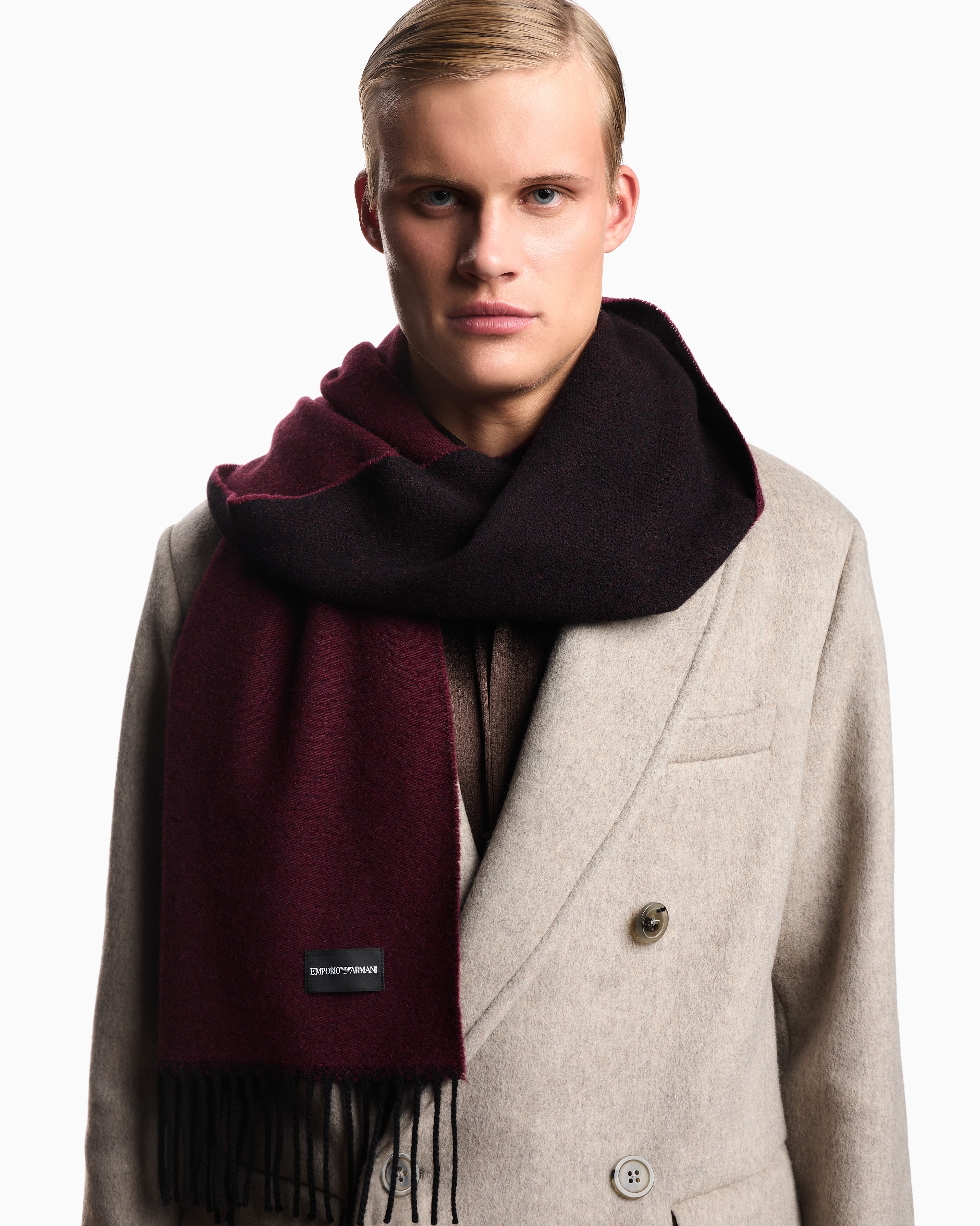 Emporio Armani - Pure cashmere scarf, Man, Burgundy, Size: TU