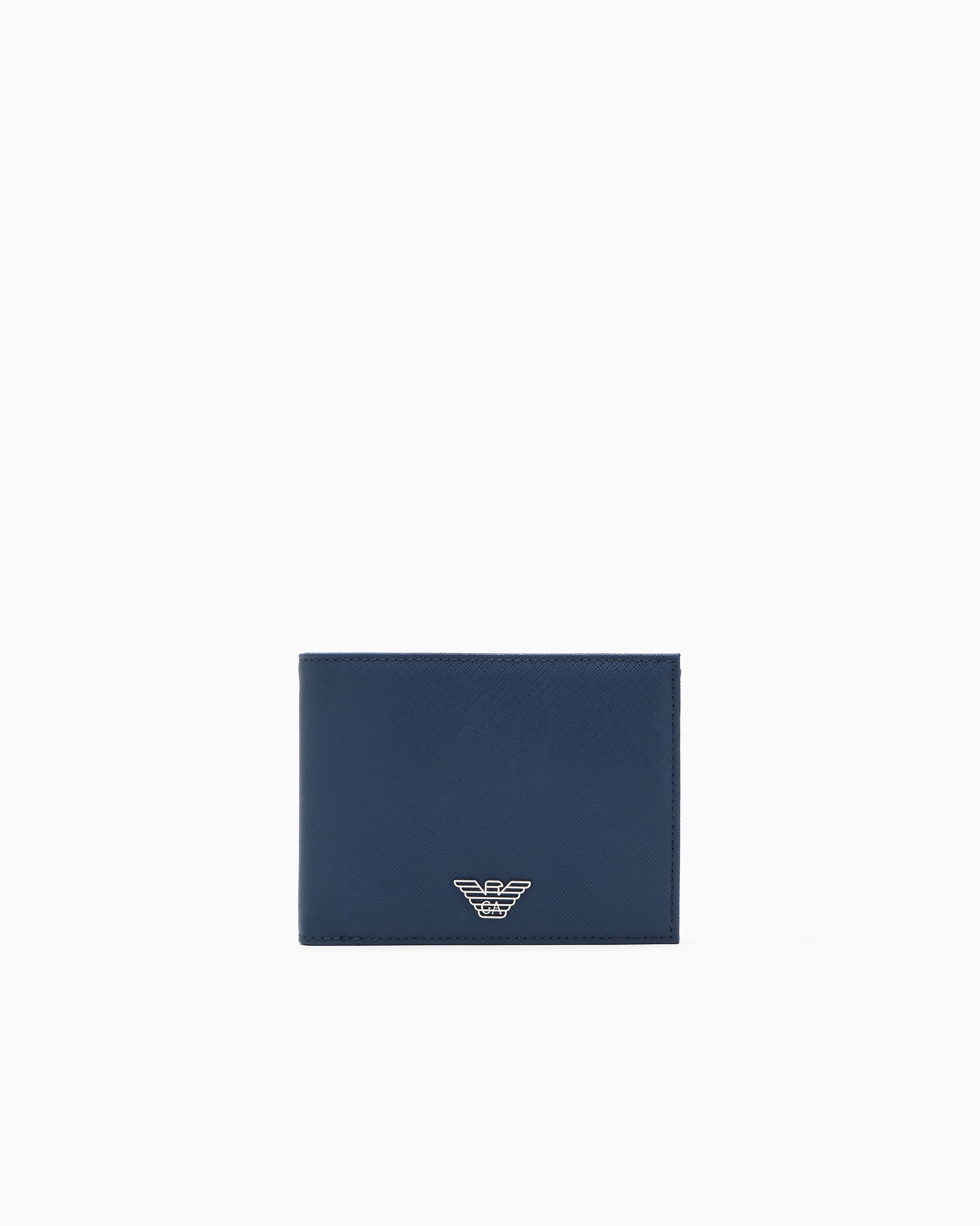 Emporio Armani Blue Regenerated Saffiano Bifold Wallet With Coin Pocket