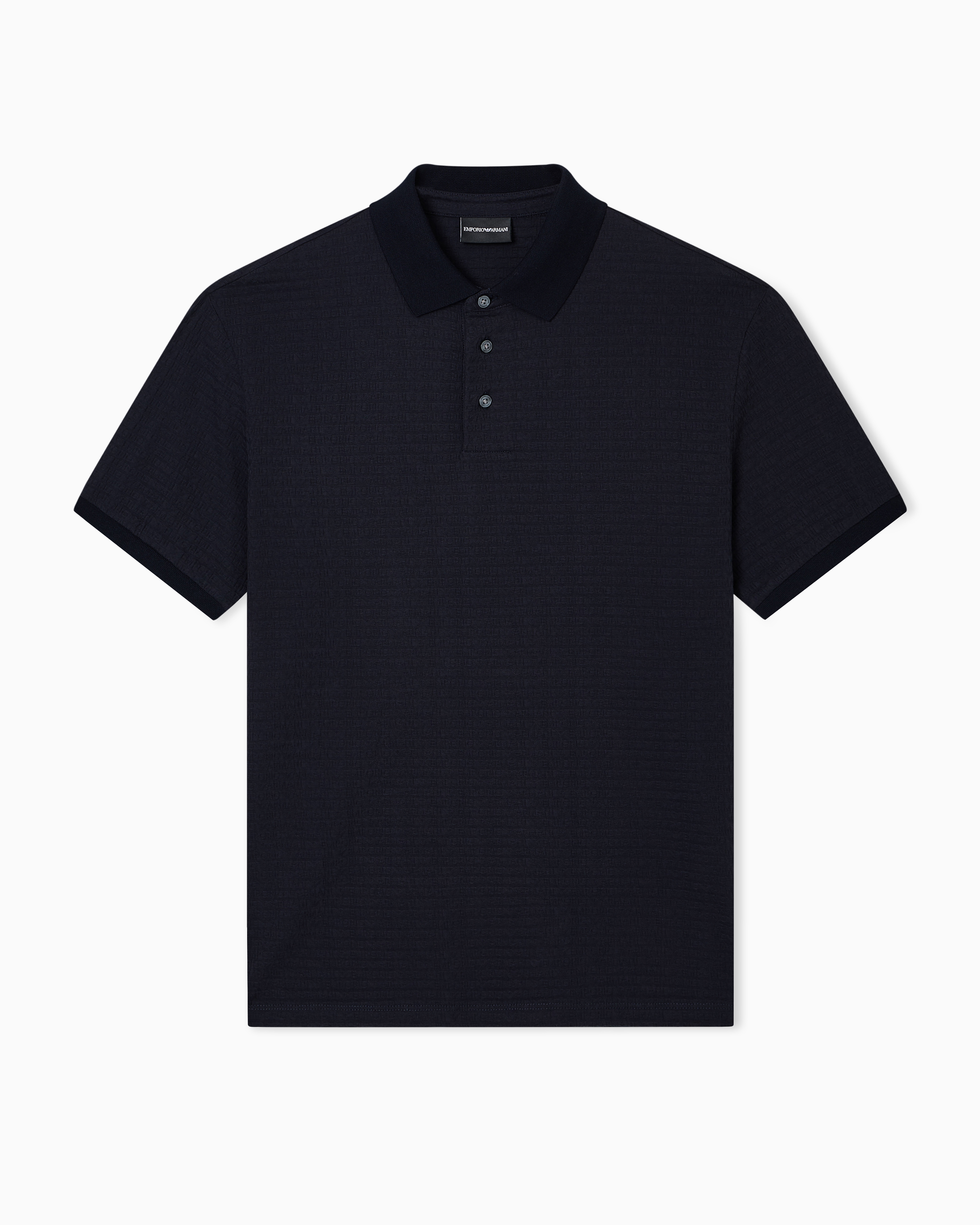 Emporio Armani Blue Jersey Polo Shirt With All-Over Jacquard Lettering