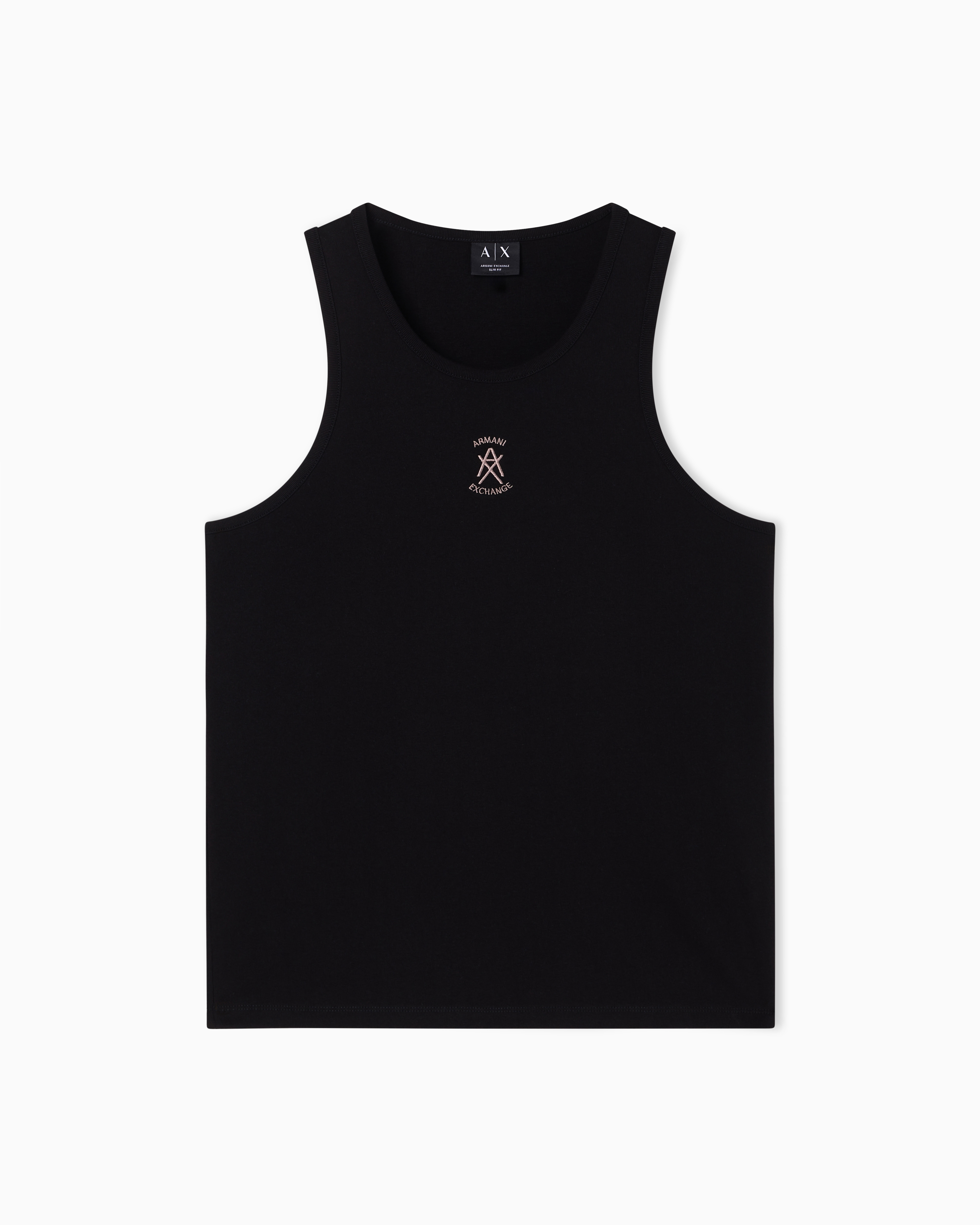 Armani Exchange Black Ribbed Tank Top With Logo
