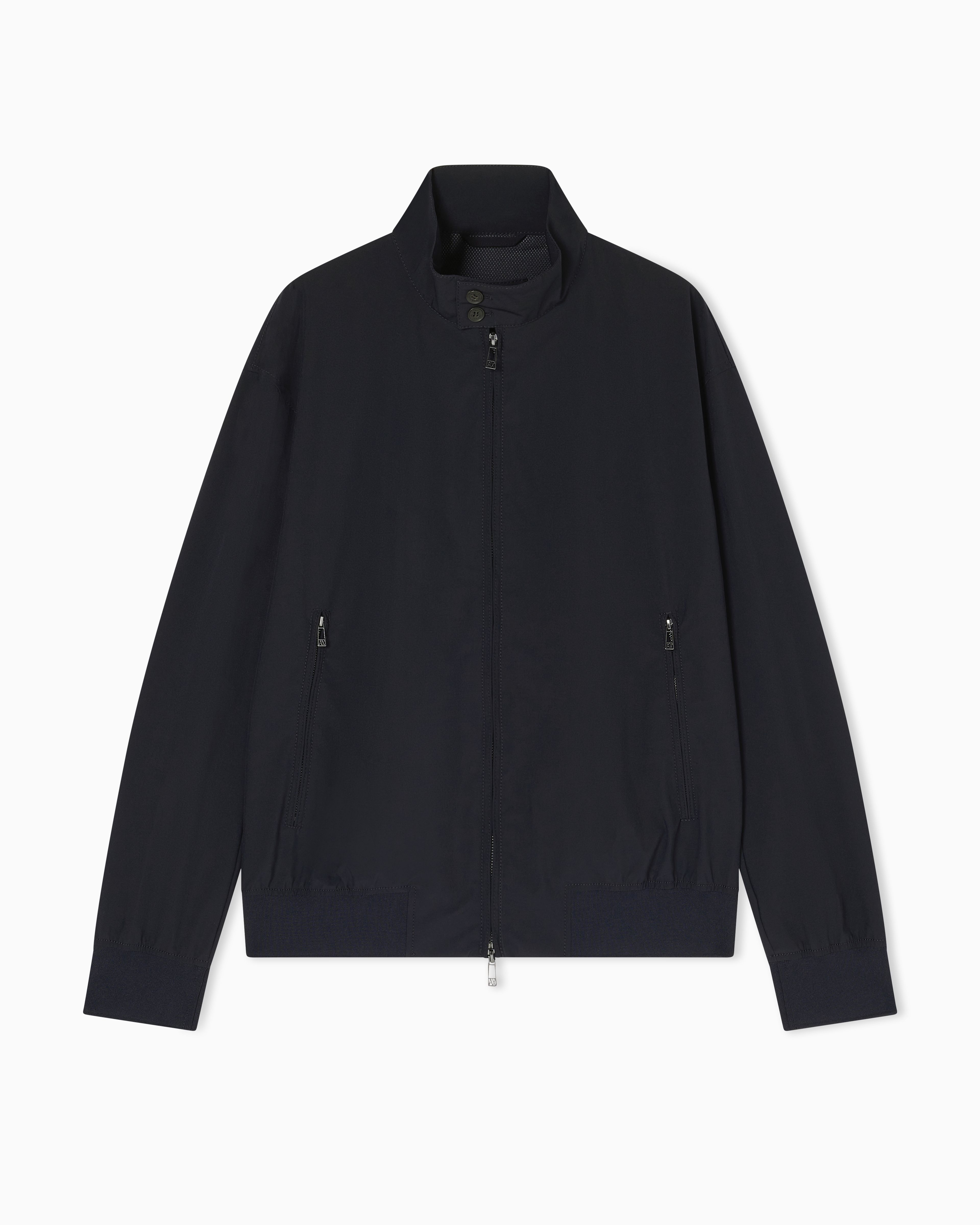 Armani Exchange Navy Blue Full-Zip Blouson In Stretch Fabric