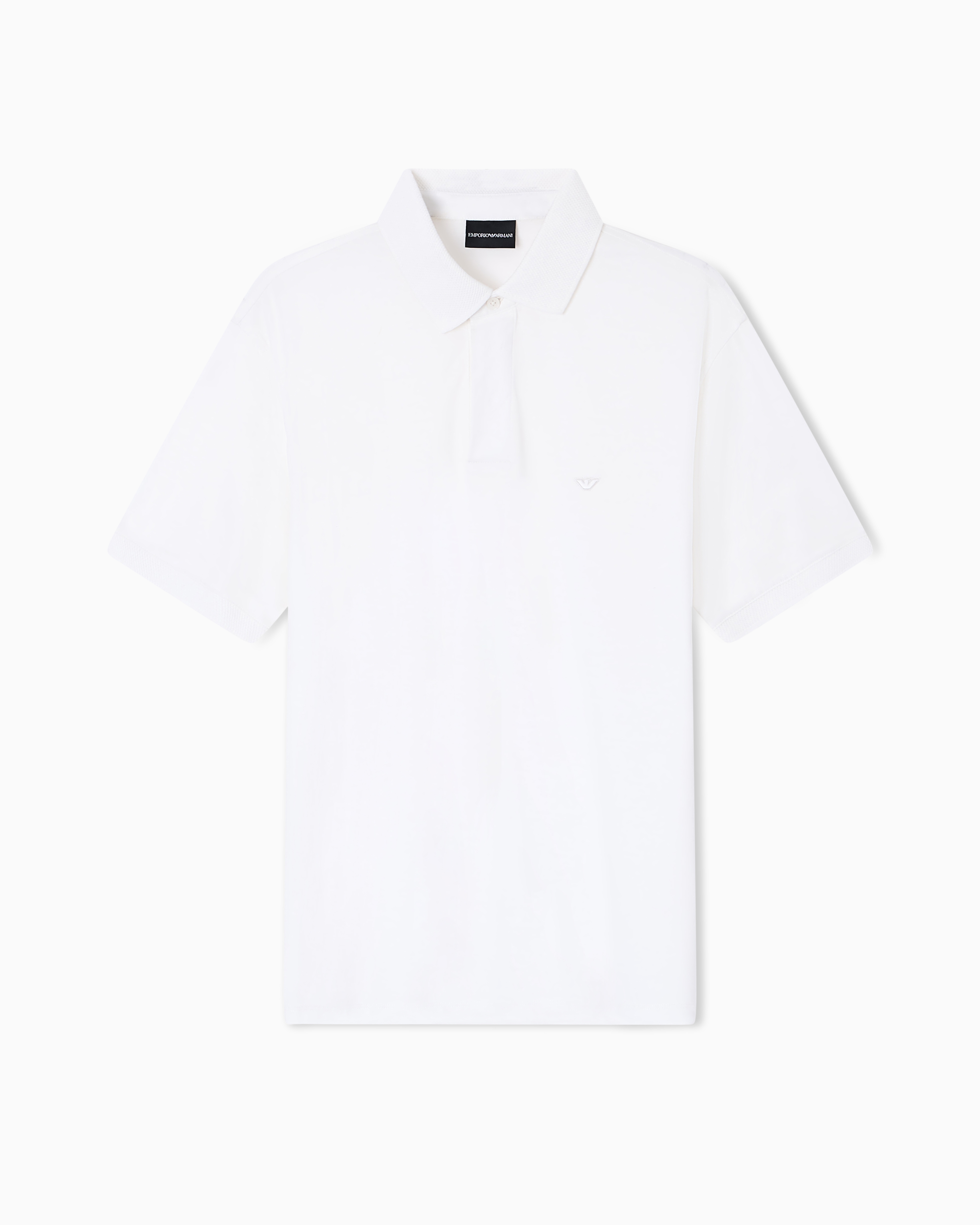 Emporio Armani Men's White Rounded Micro Eagle Polo Shirt In A Lyocell Blend Jersey