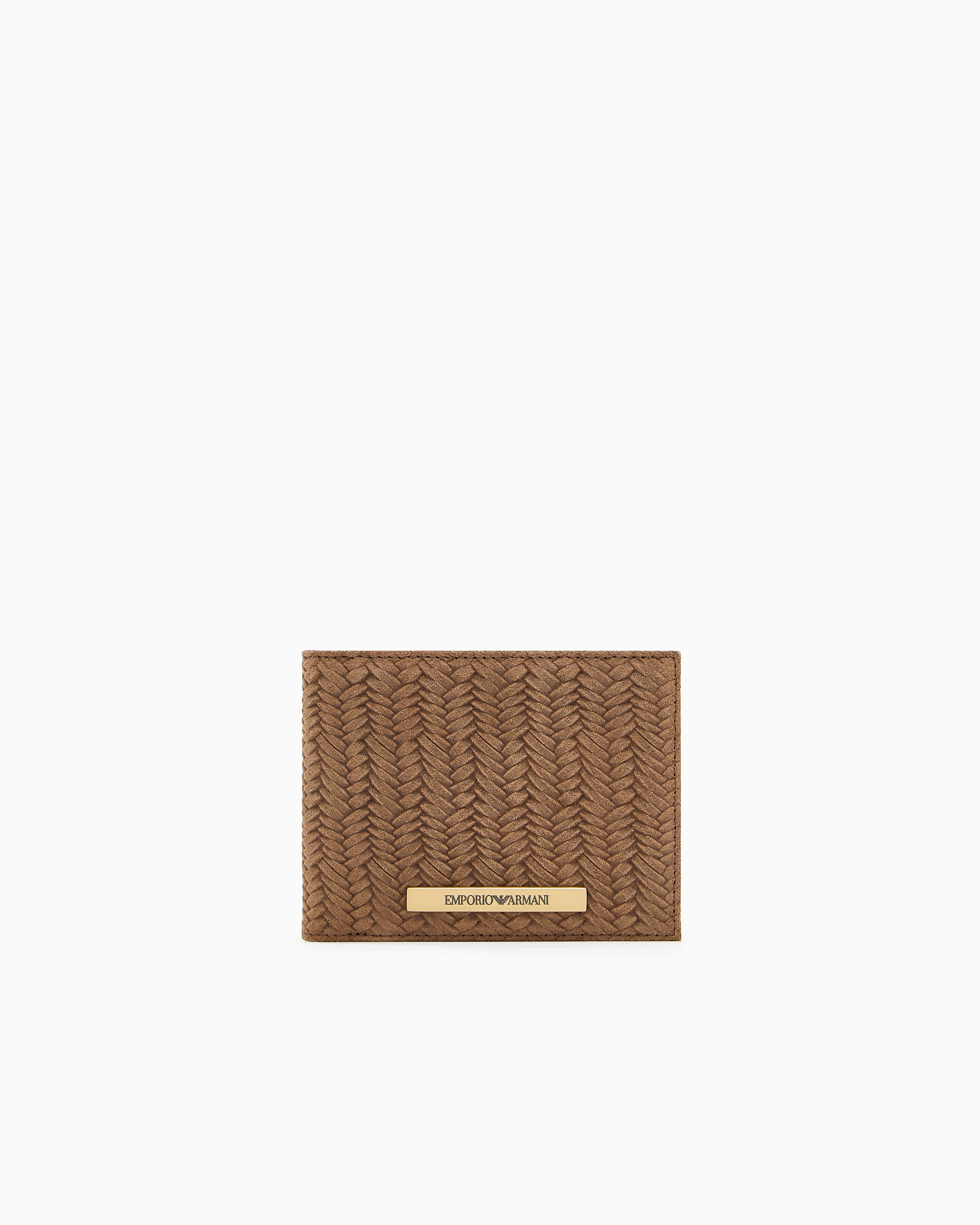 Emporio Armani Brown Embossed Suede Bifold Wallet