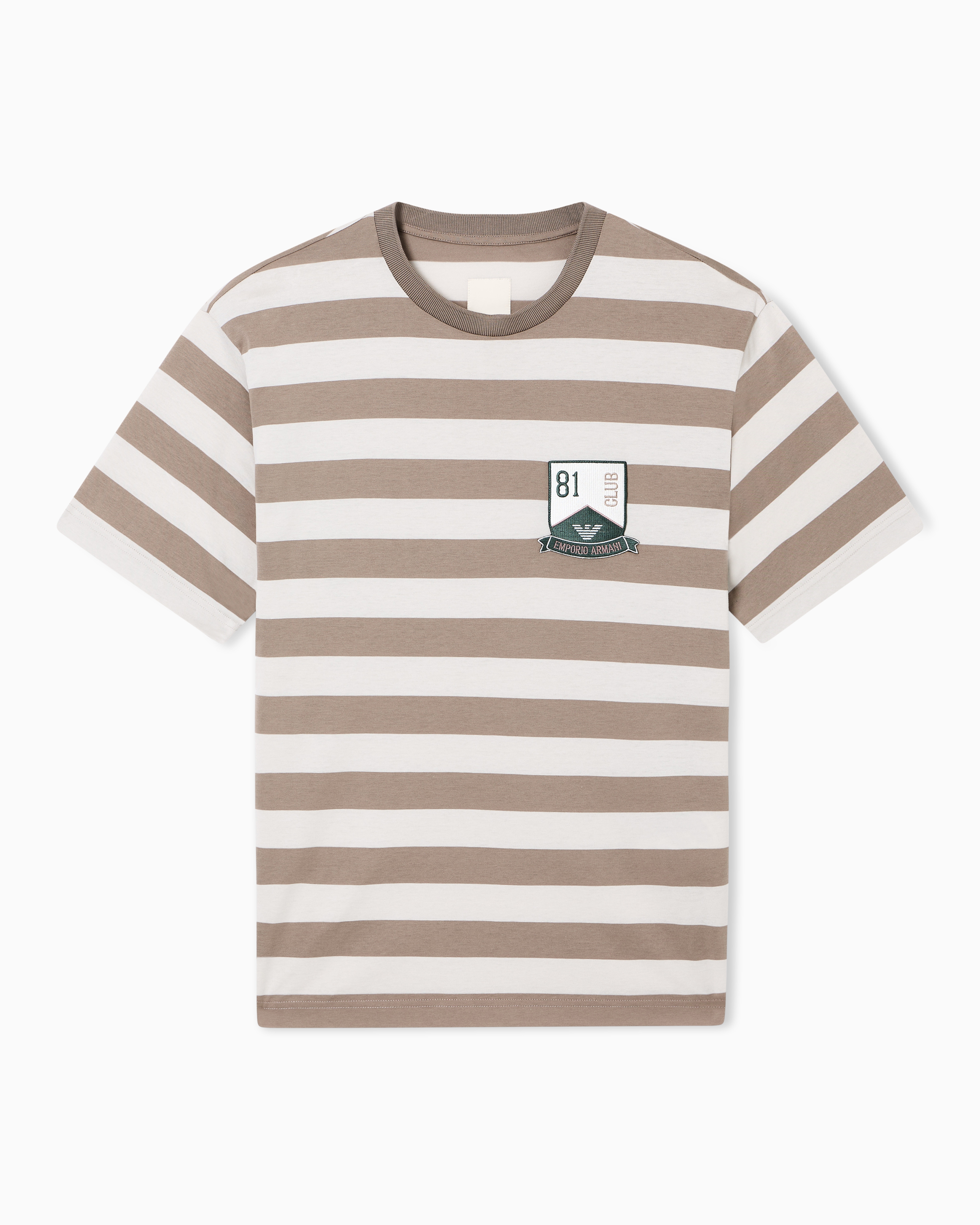 Emporio Armani Beige Eagle Club Striped Jersey T-Shirt With Patch