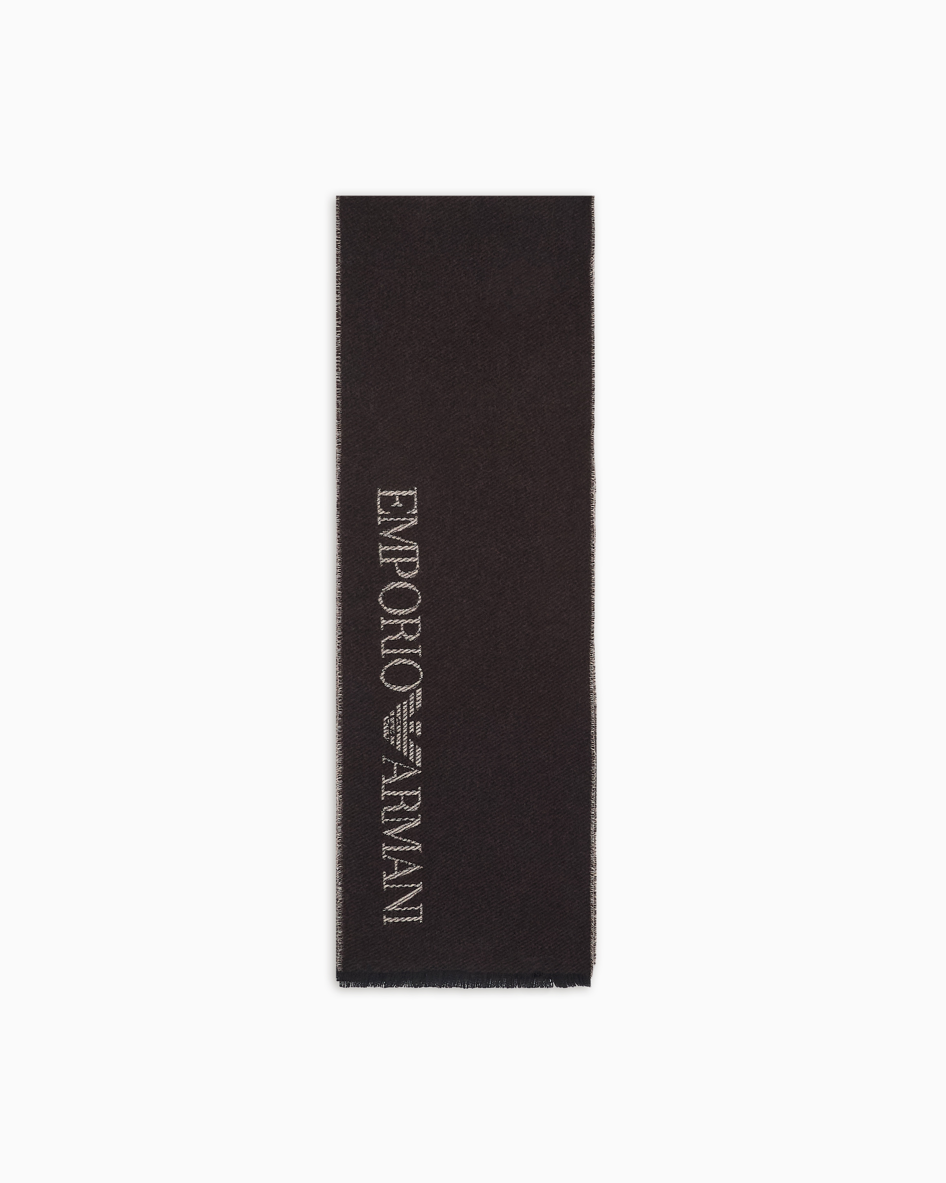 Emporio Armani Brown Wool And Cashmere Scarf With Jacquard Logo
