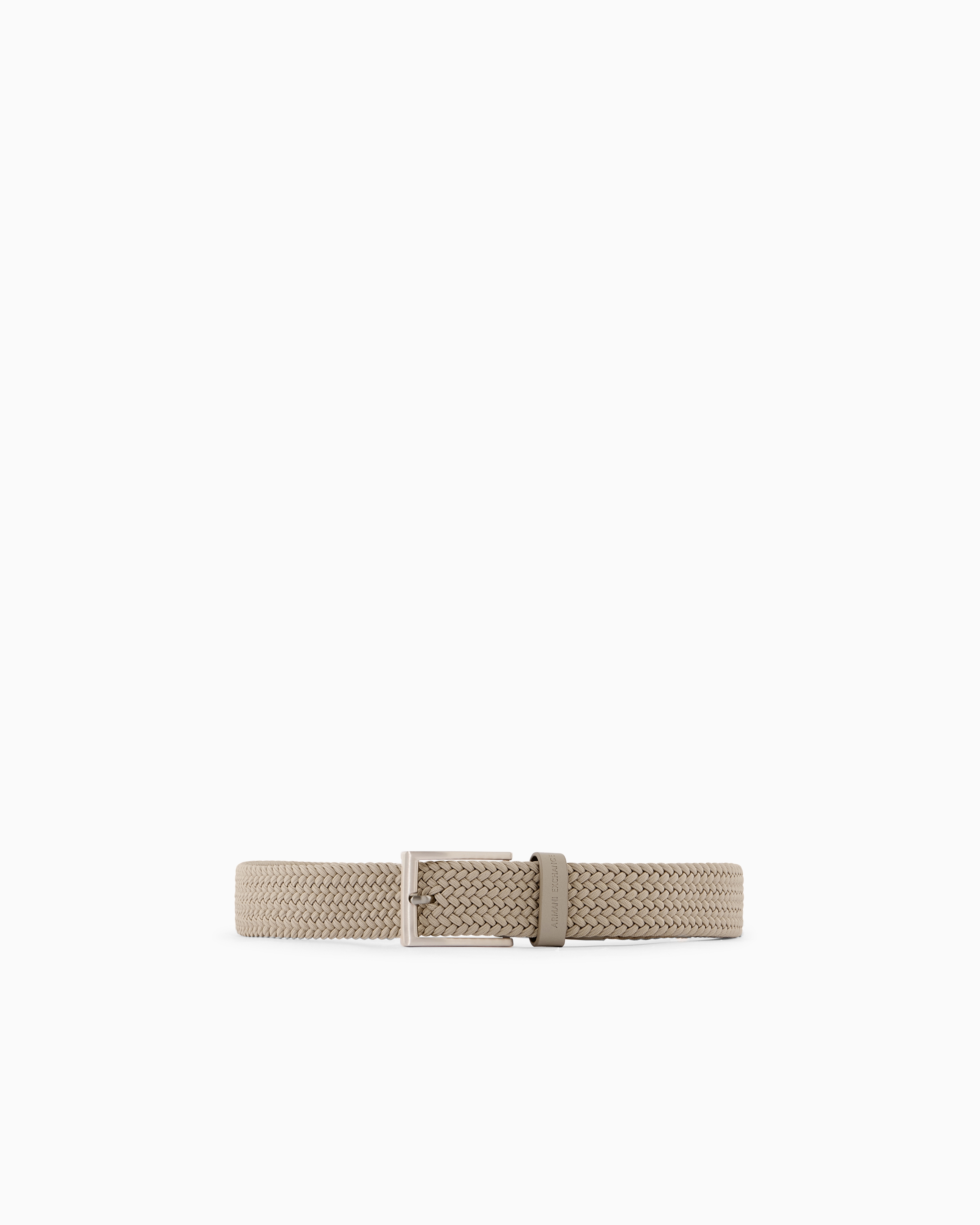 Armani Exchange Beige Tongue Belt In Fabric And Leather