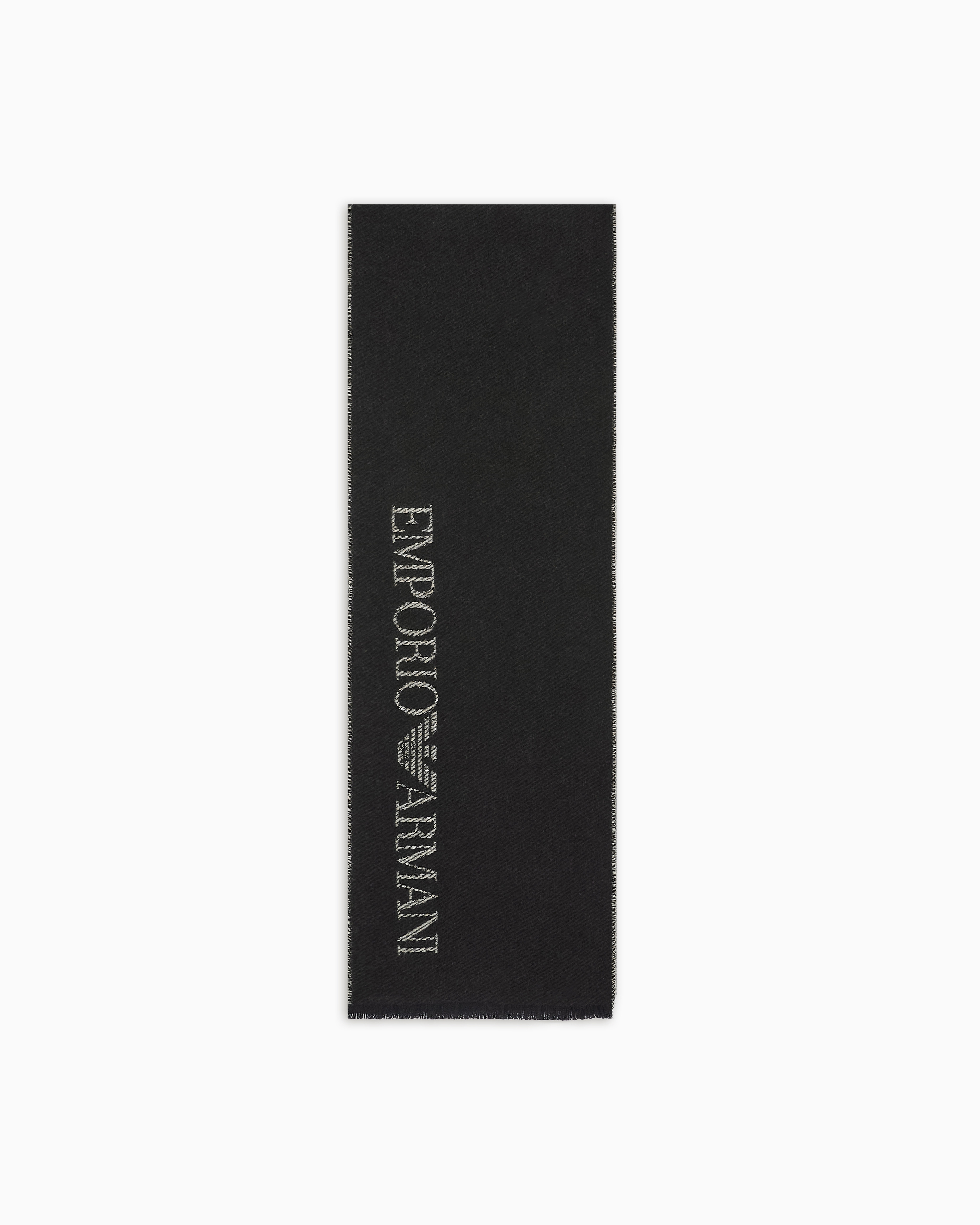 Emporio Armani Black Wool And Cashmere Scarf With Jacquard Logo