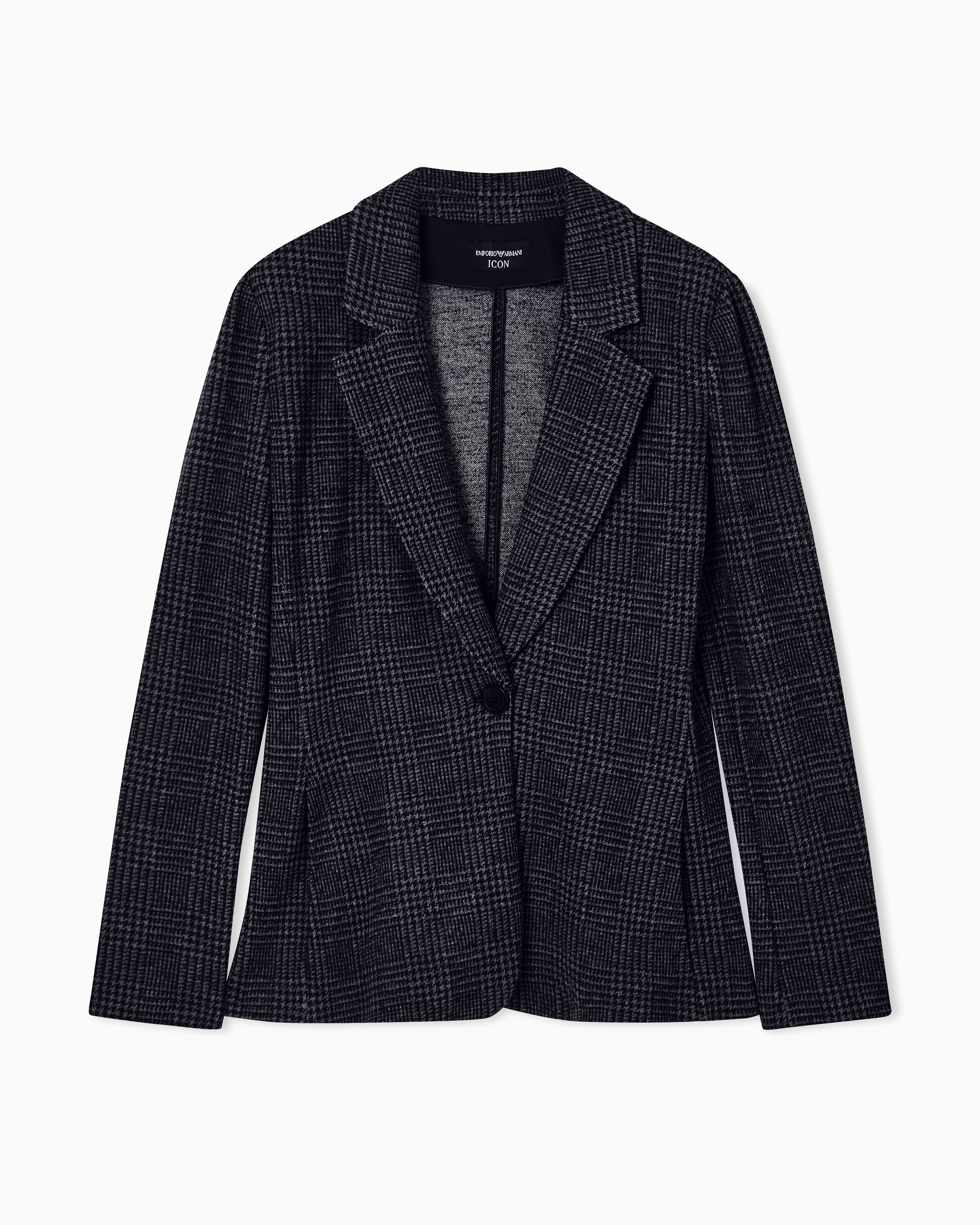 Emporio Armani - Icon Prince of Wales check compact knit jersey single-breasted blazer, Woman, Blue, Size:
