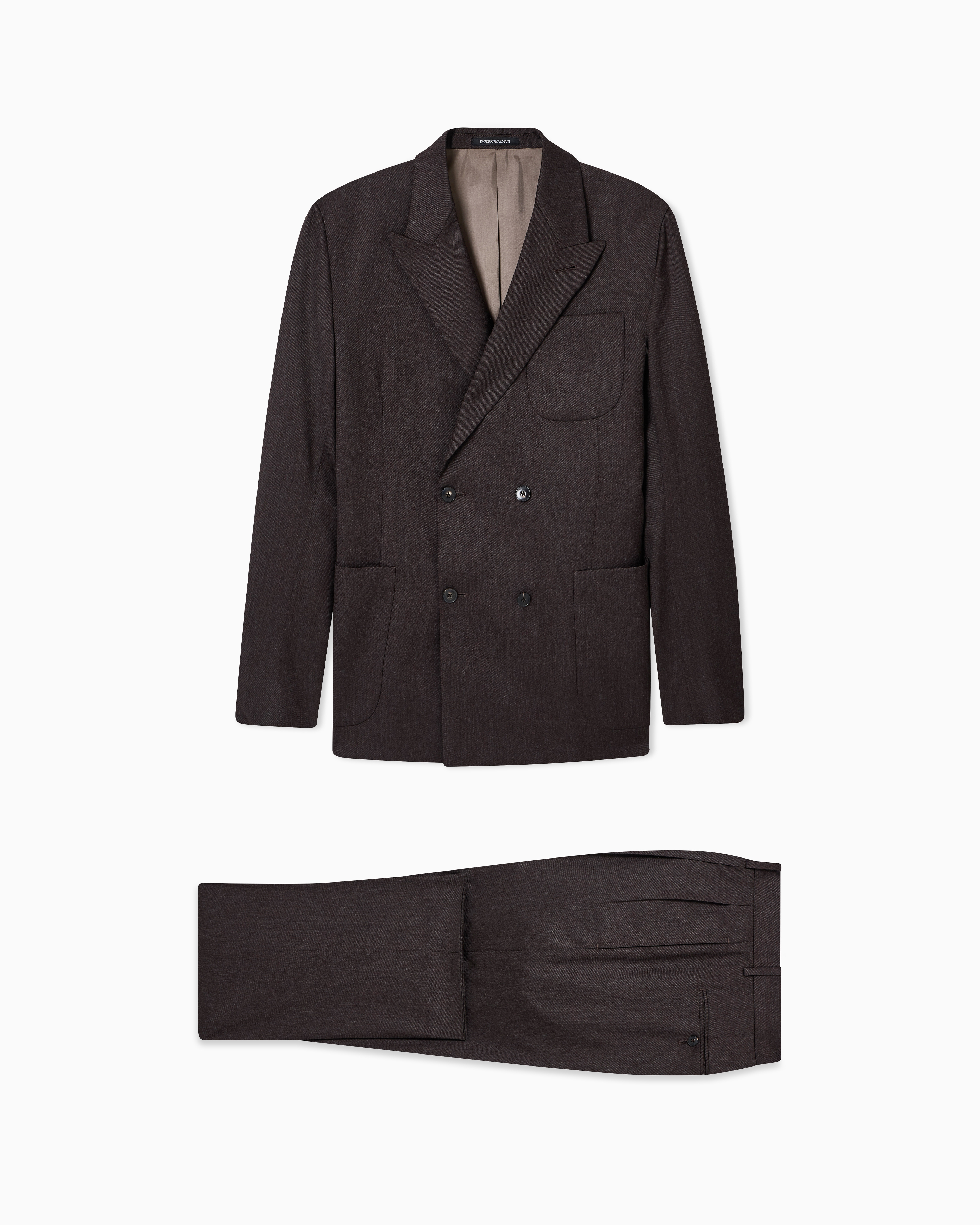 Emporio Armani - Double-breasted suit virgin-wool twill, Man, Brown, Size:
