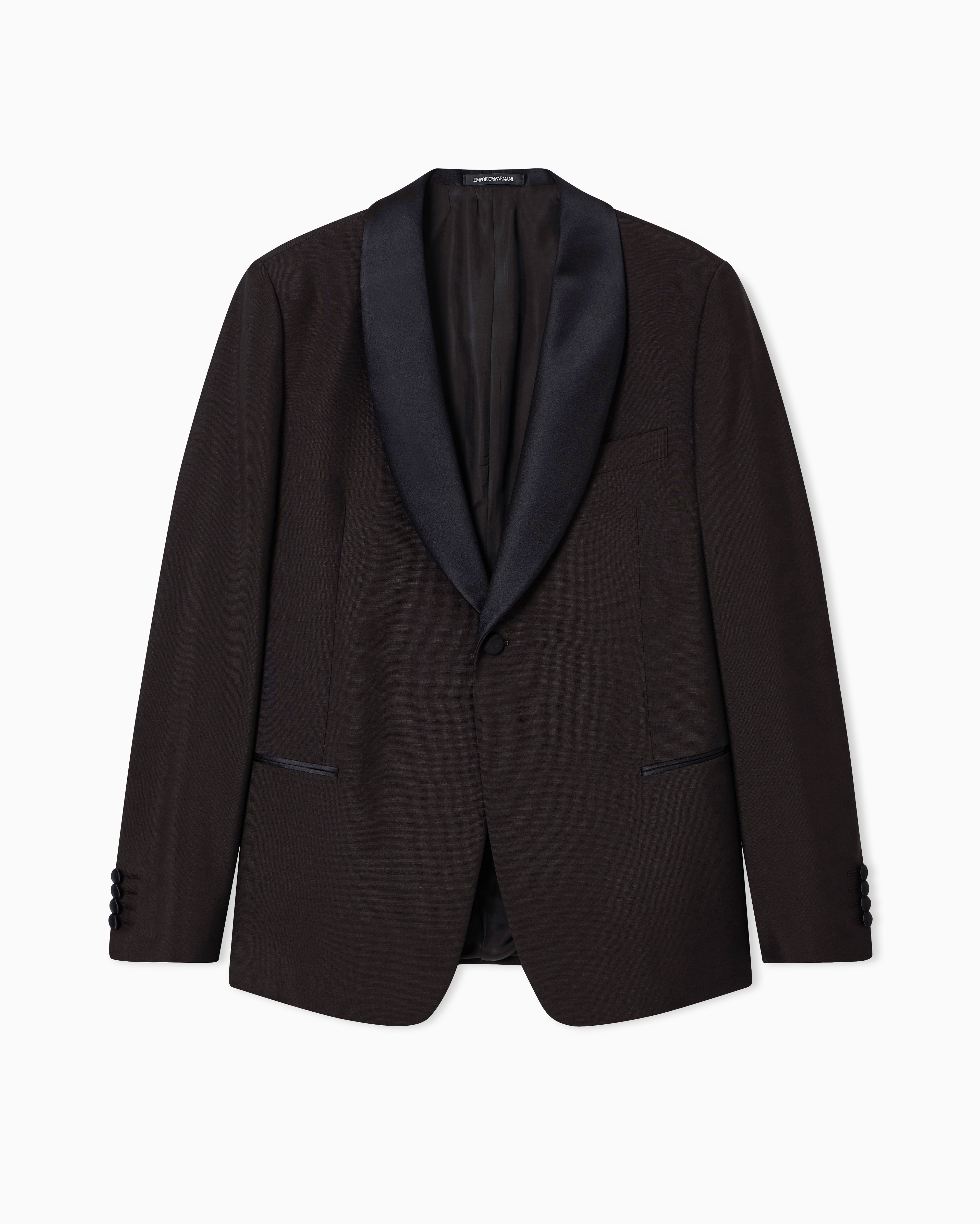 Emporio Armani - High-twist mohair-blend wool shawl-collar tuxedo jacket, Man, Brown, Size: