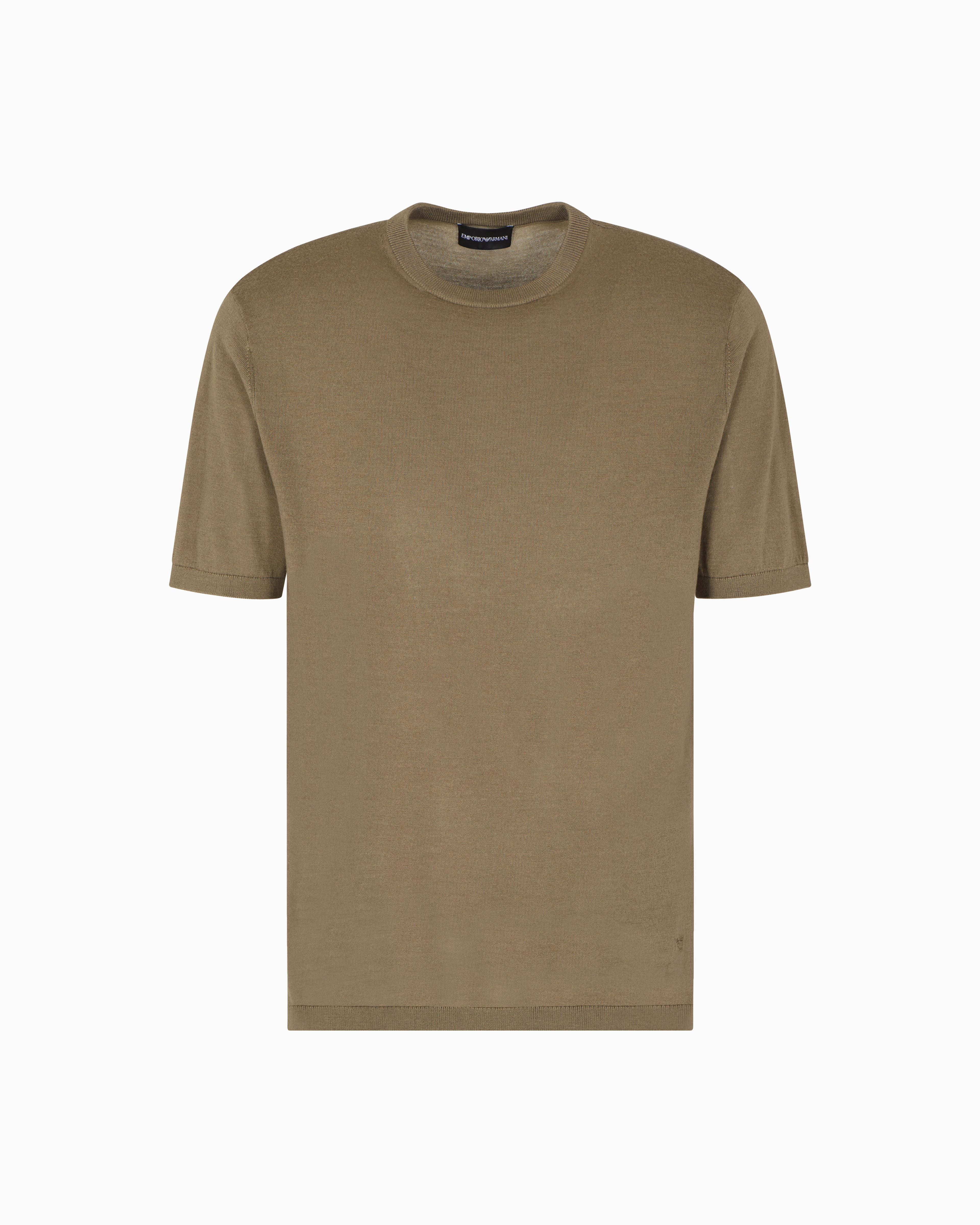 Emporio Armani - Short-sleeved jumper a seamless plain-knit virgin wool, Man, Green, Size: