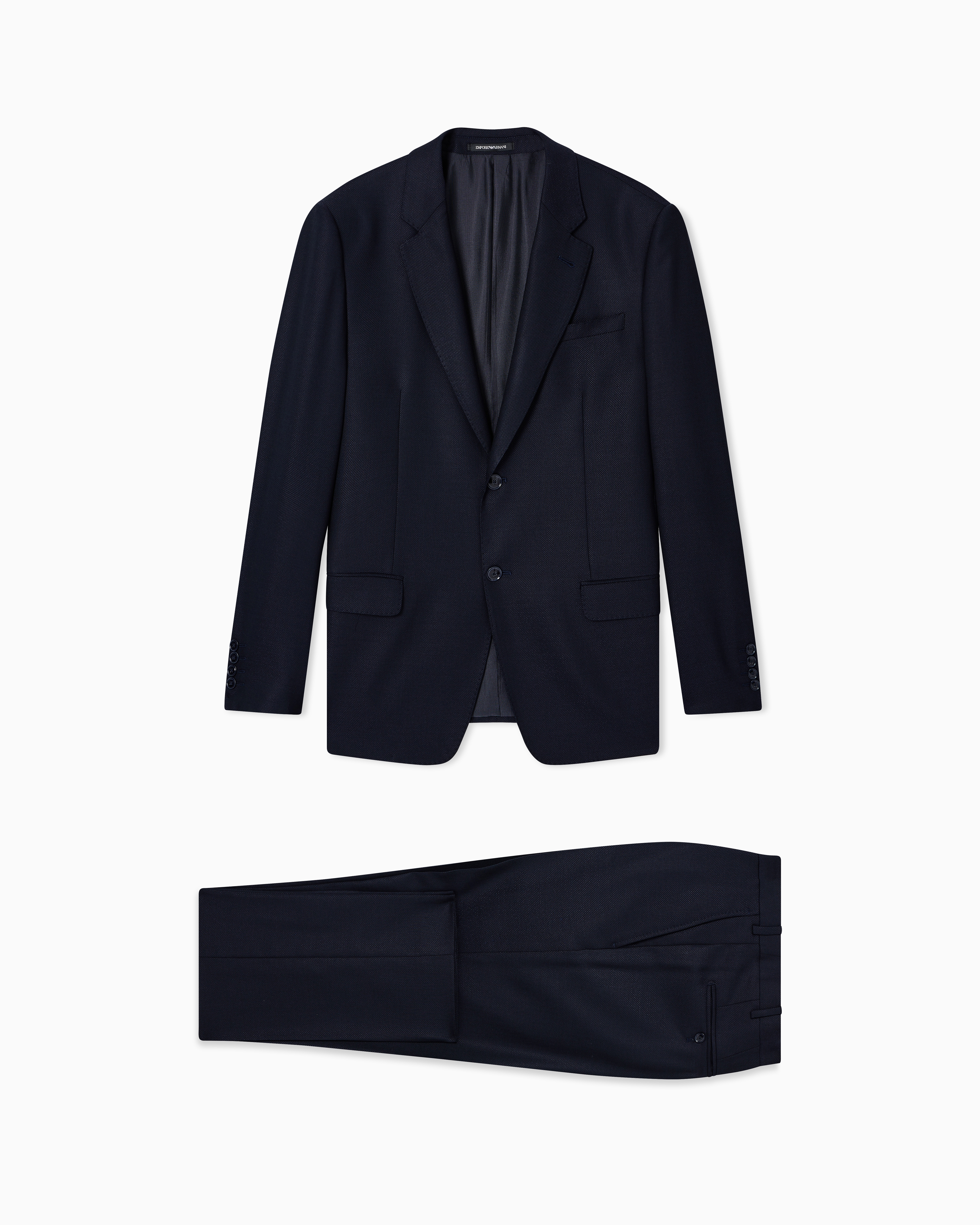 Emporio Armani - Single-breasted, regular-fit suit in fil-à-fil virgin-wool canvas, Man, Blue, Size: 44_R