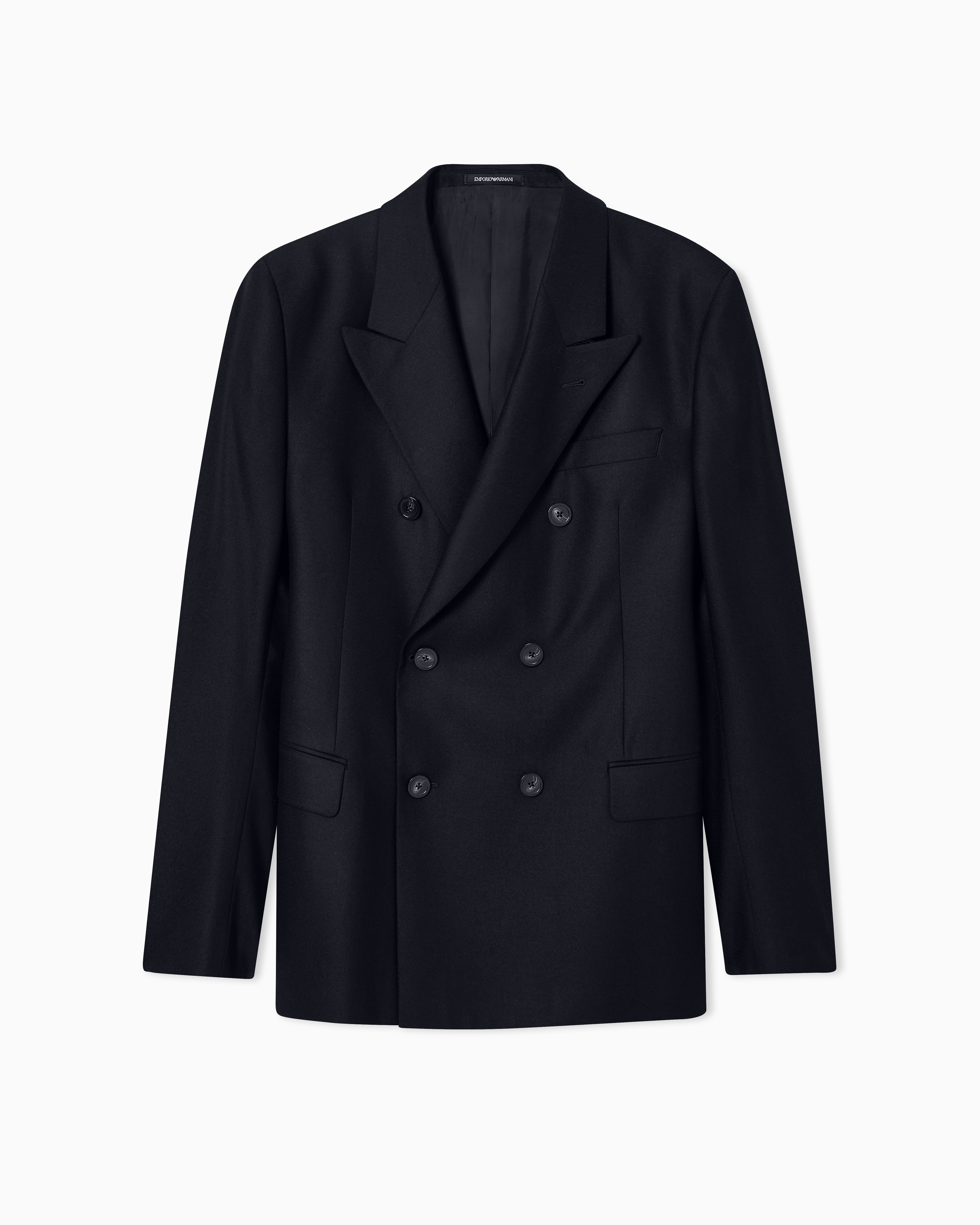 Emporio Armani - Icon double-breasted jacket virgin-wool flannel, Man, Navy Blue, Size: