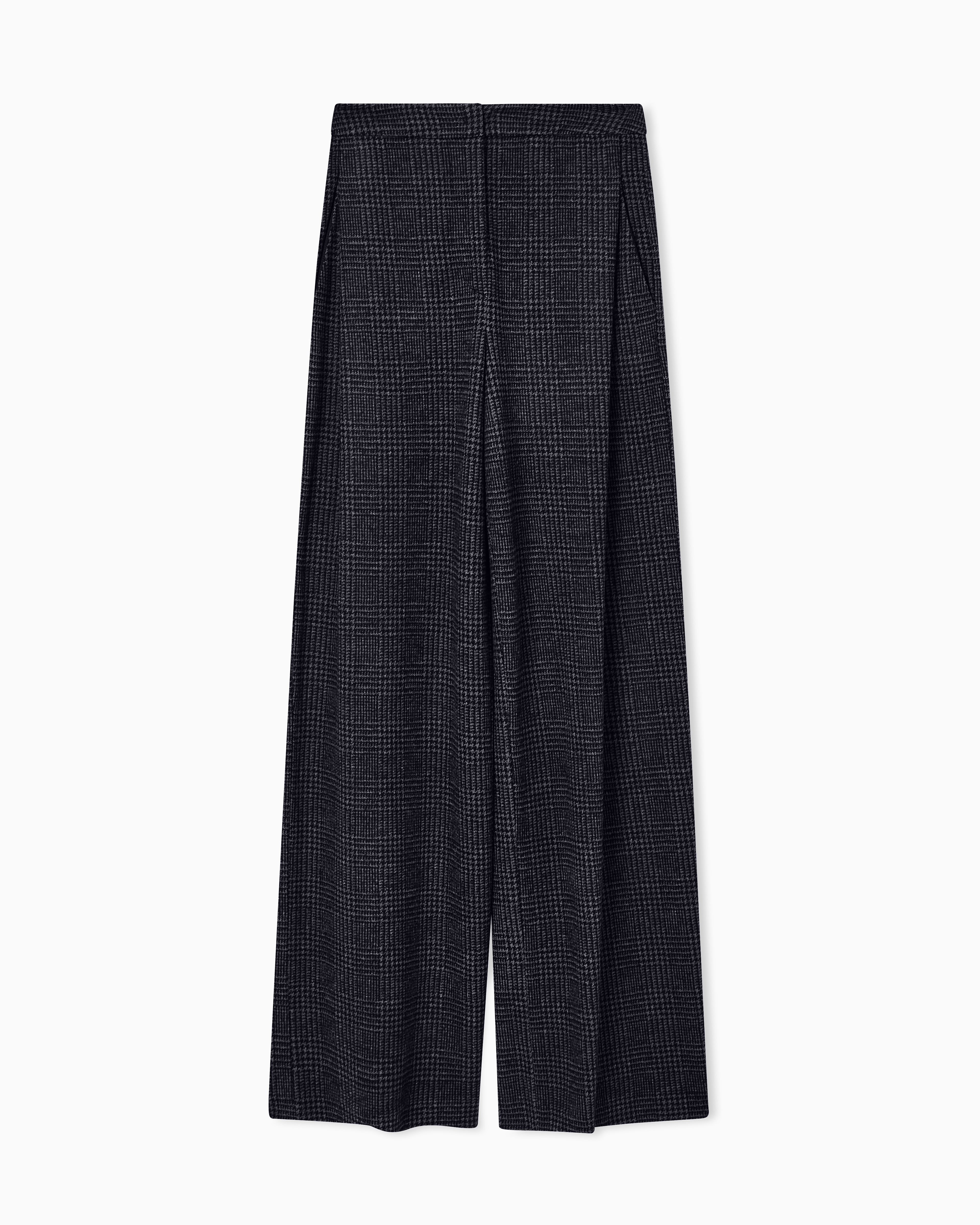 Emporio Armani - ASV Icon Prince of Wales check compact jersey-knit trousers with pleats, Woman, Blue, Size: