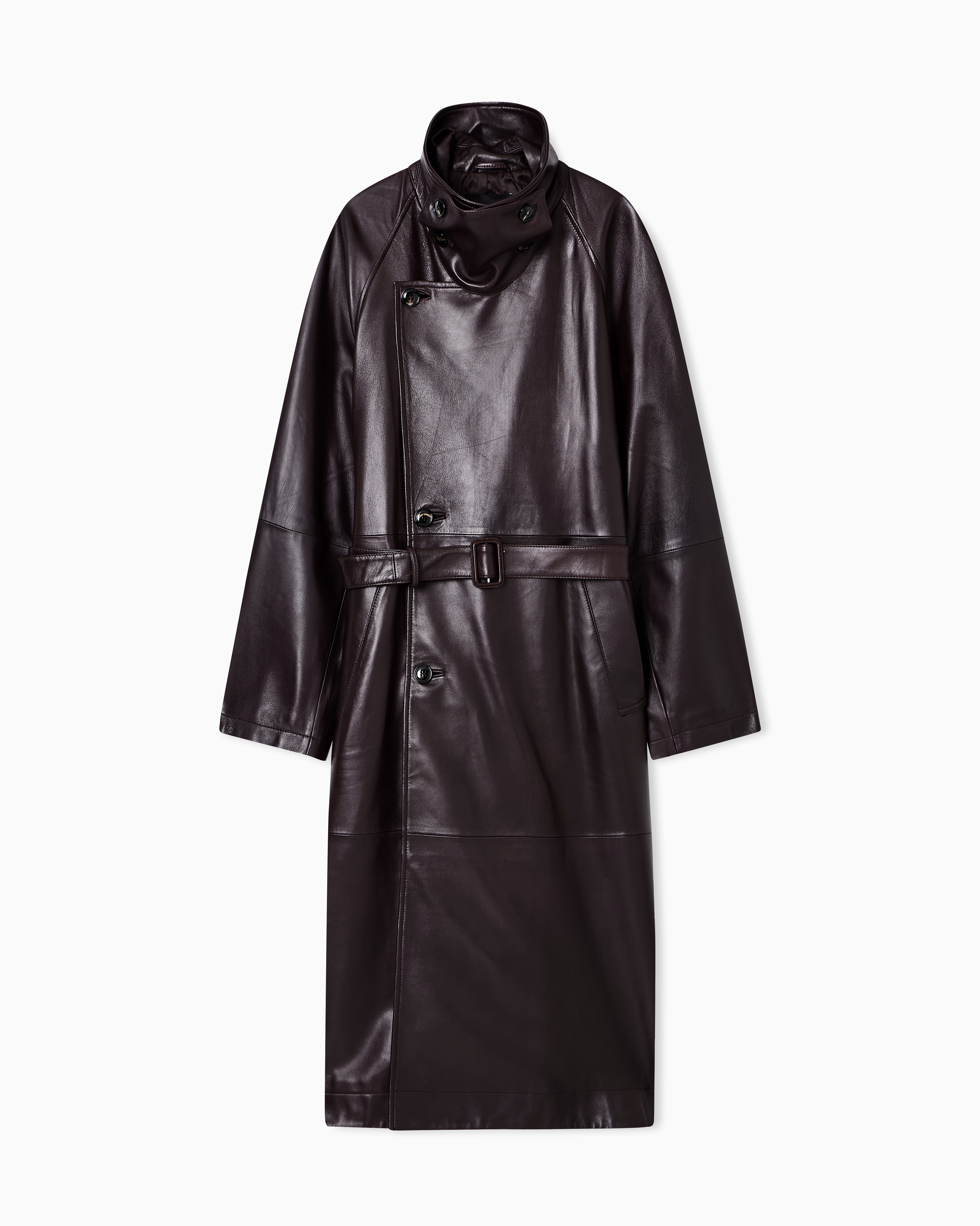 Emporio Armani - Trench coat plongé lambskin nappa leather, Man, Brown, Size:
