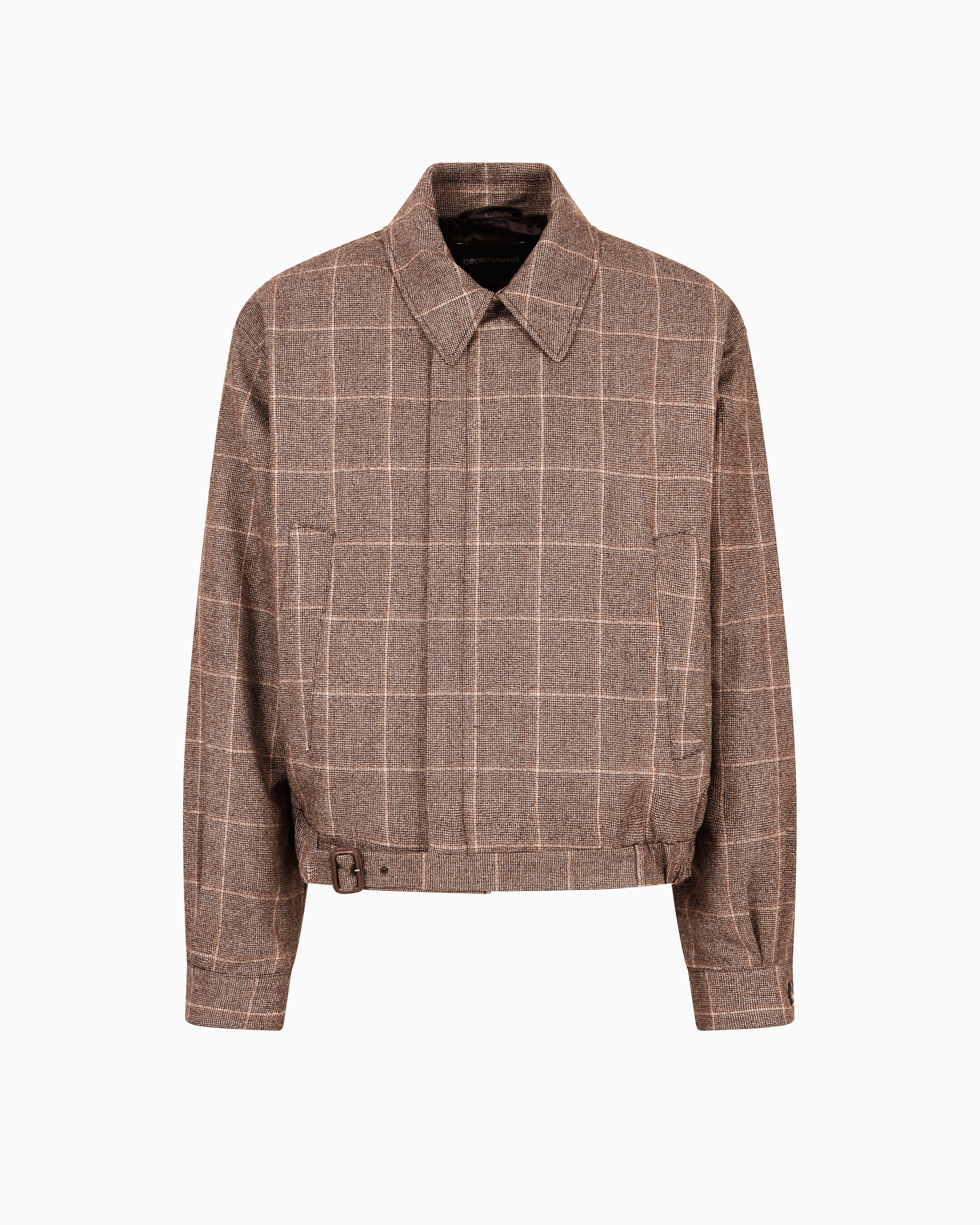 Emporio Armani - Flannel blouson with a check motif, Man, Brown, Size: