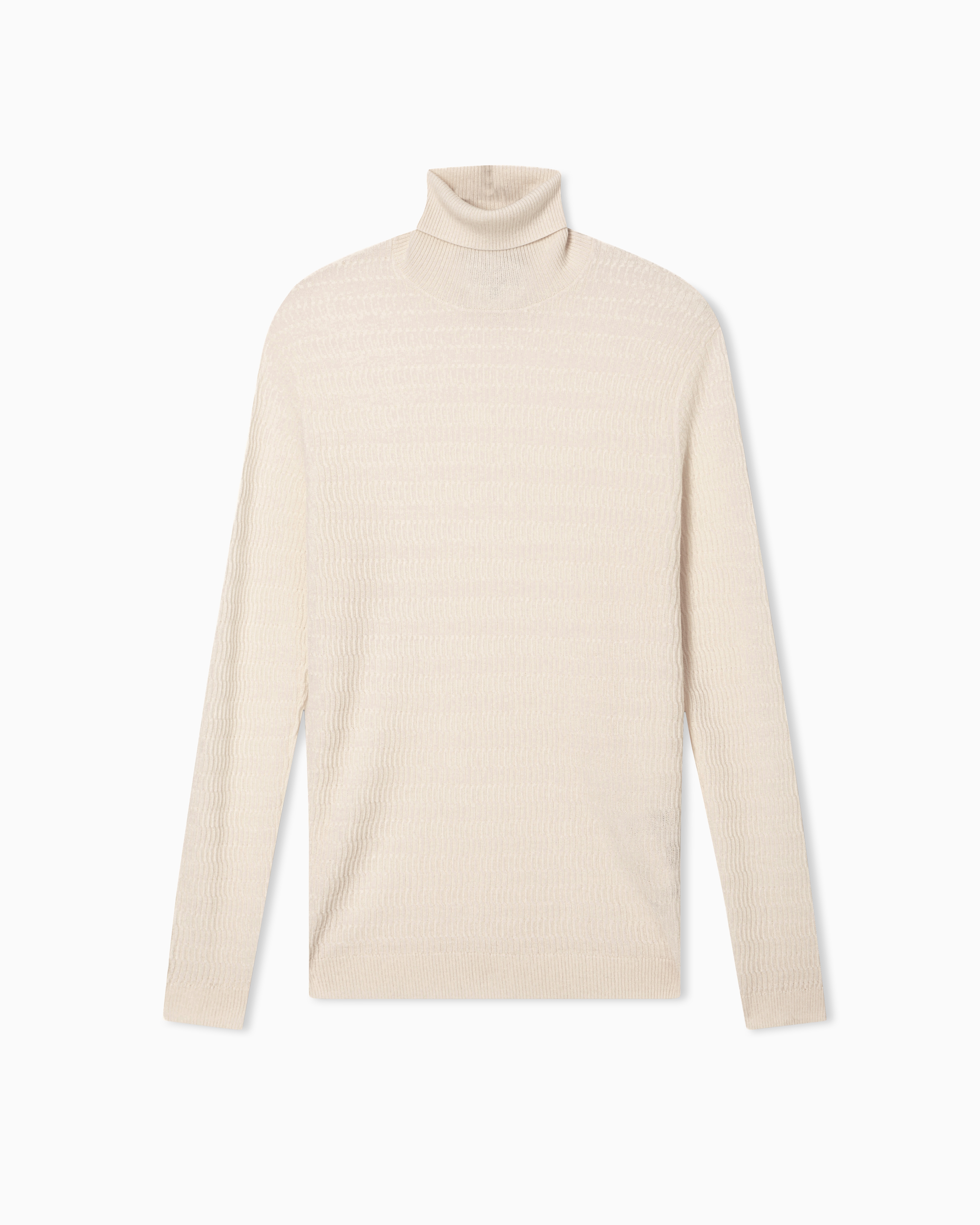 Emporio Armani - Links-stitch and cable-knit virgin-wool rollneck jumper, Man, Beige, Size: