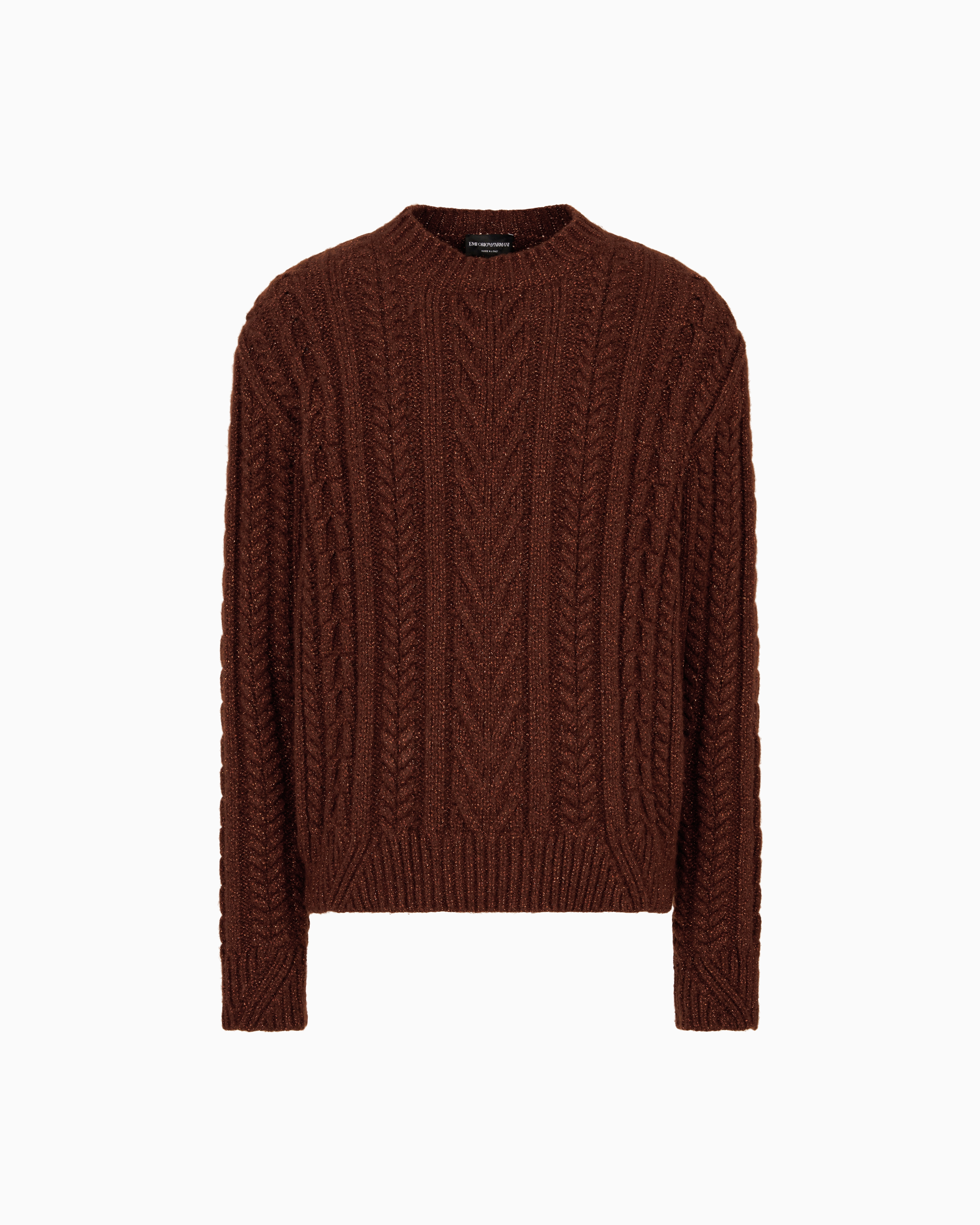 Emporio Armani - Cable-knit jumper a wool and lurex blend, Man, Brown, Size: