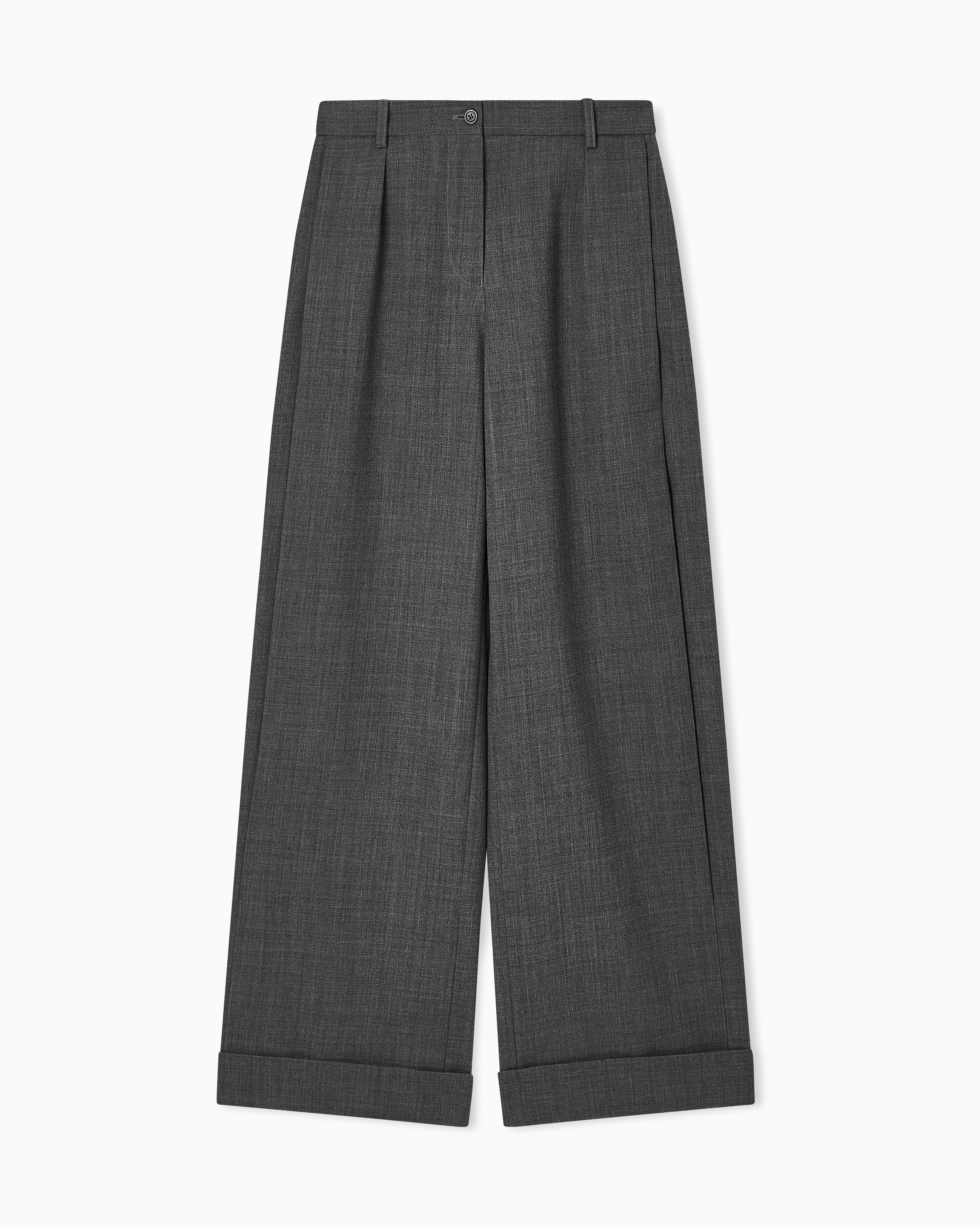 Emporio Armani - Mouliné wool crêpe trousers with darts, Woman, Grey, Size: