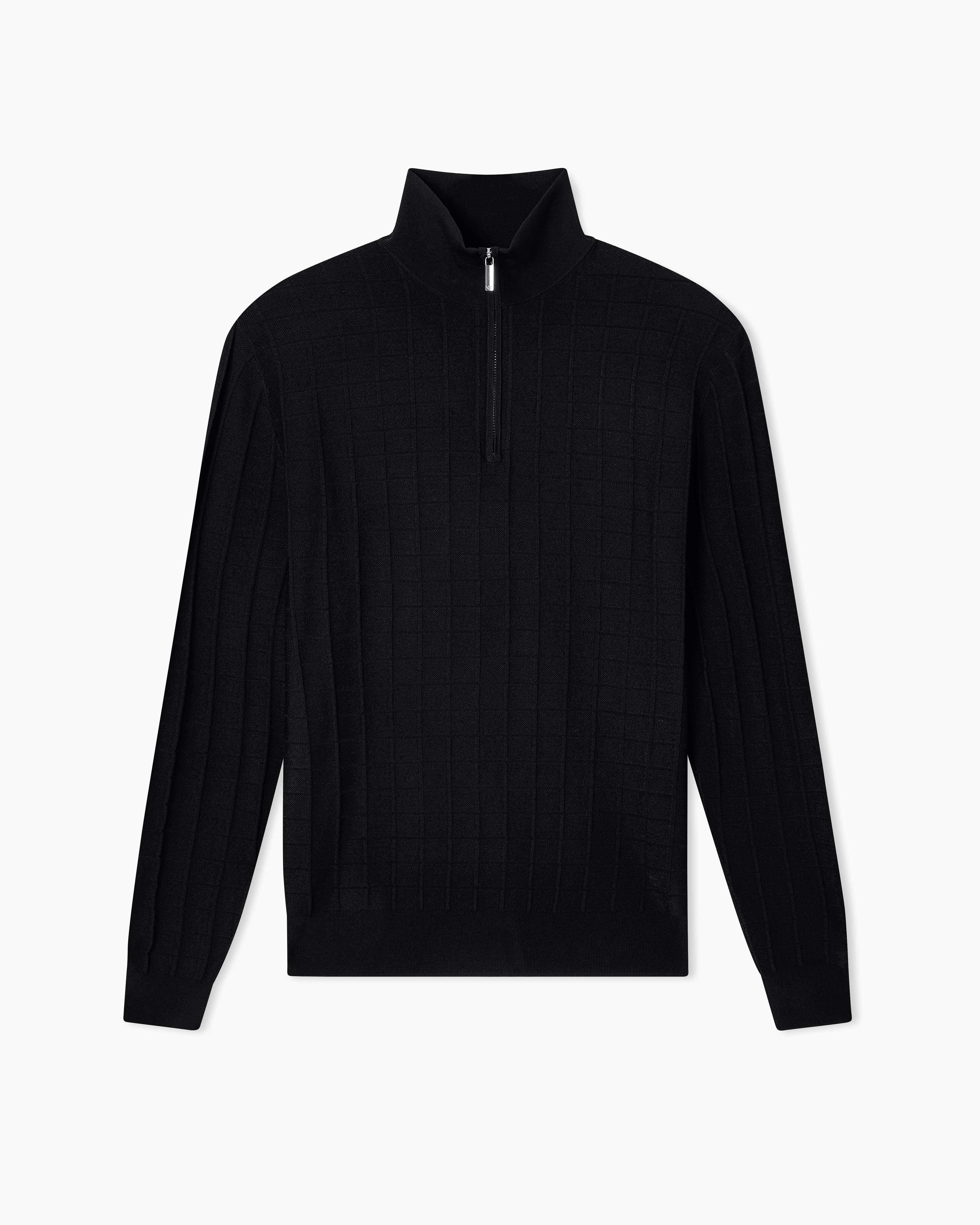 Emporio Armani - ASV mock-neck jumper a check knit, Man, Black, Size: