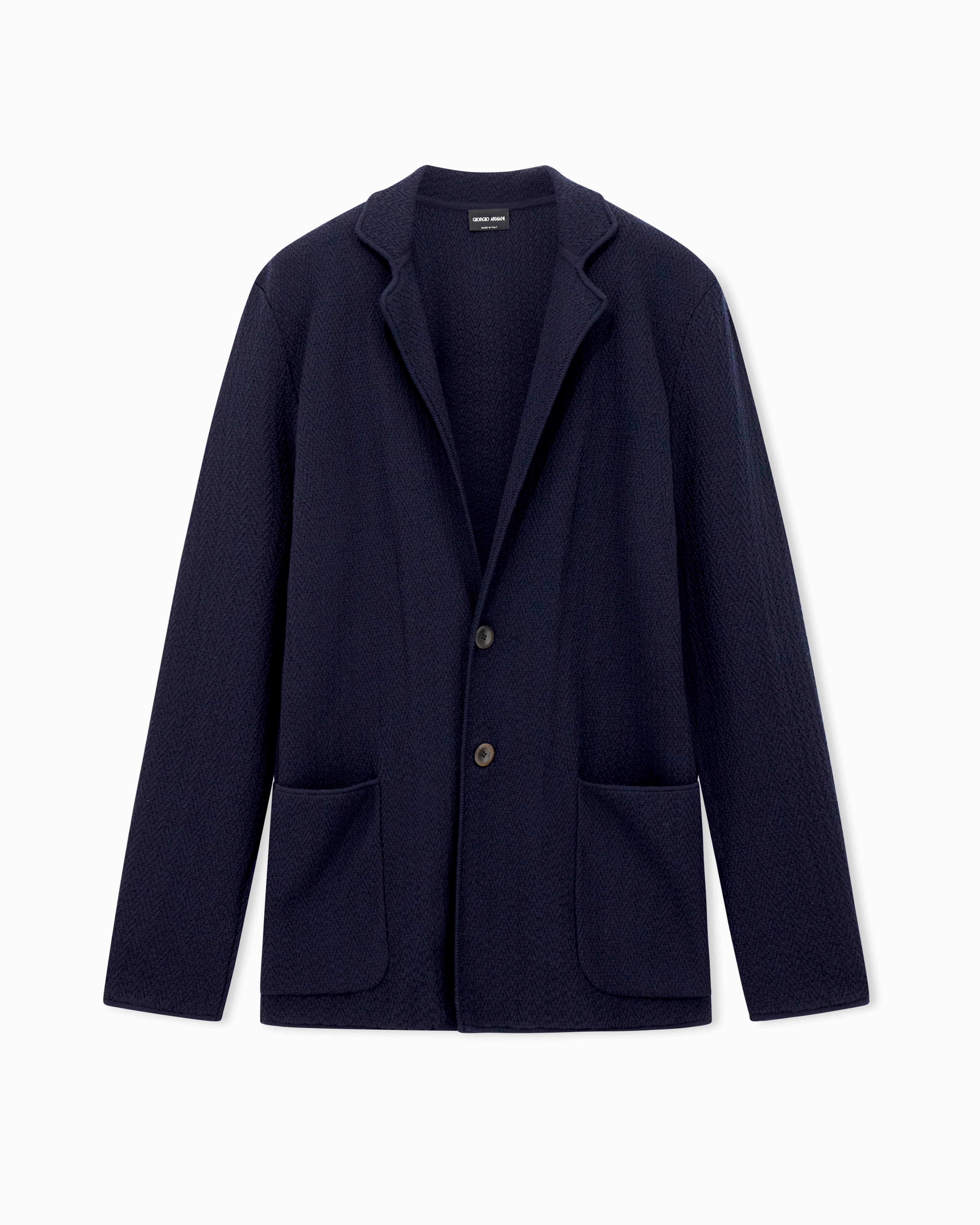 Giorgio Armani Navy Blue Single-Breasted Jacket In Froissé Virgin Wool