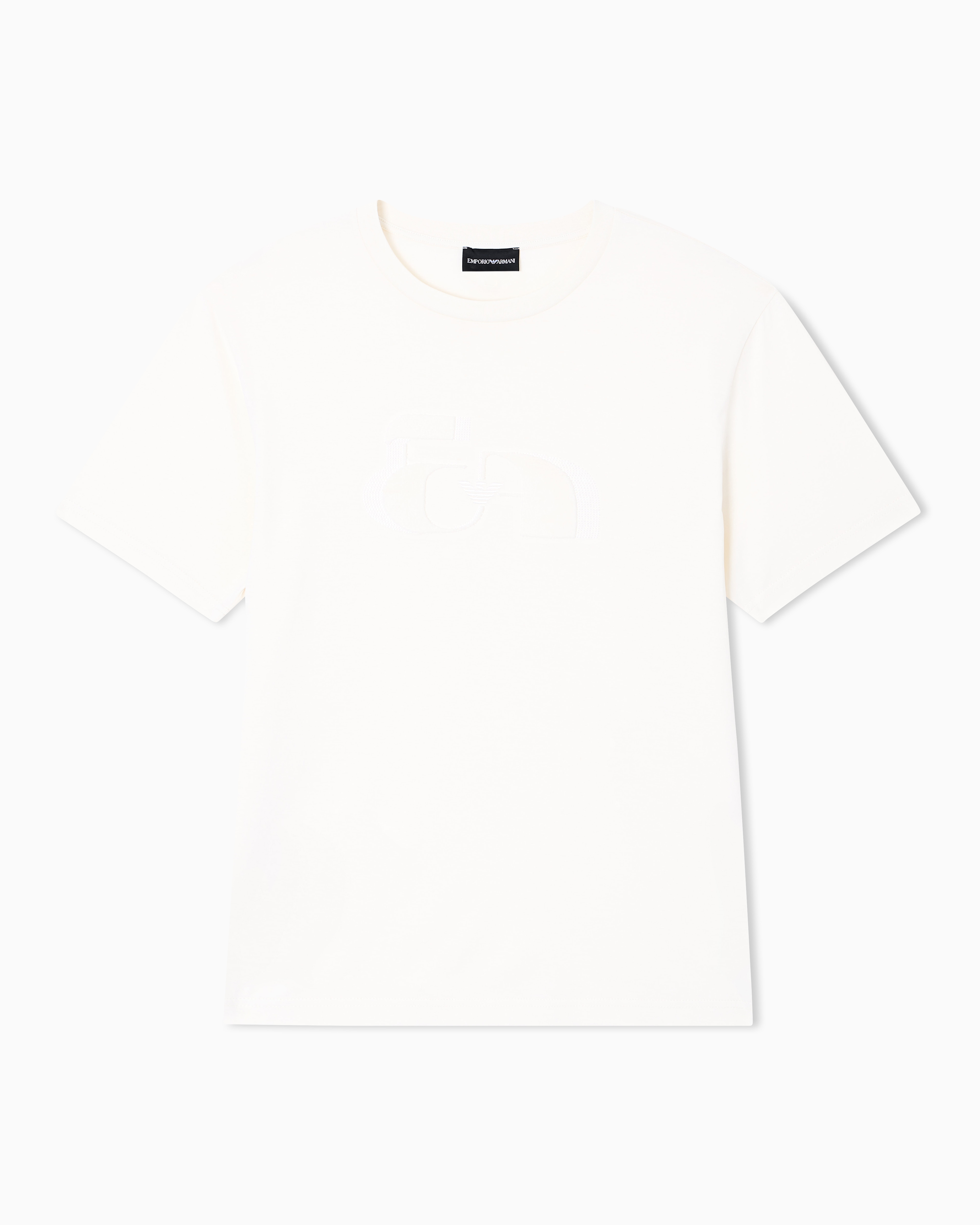 Emporio Armani White Jersey T-Shirt With Op-Art Embroidery
