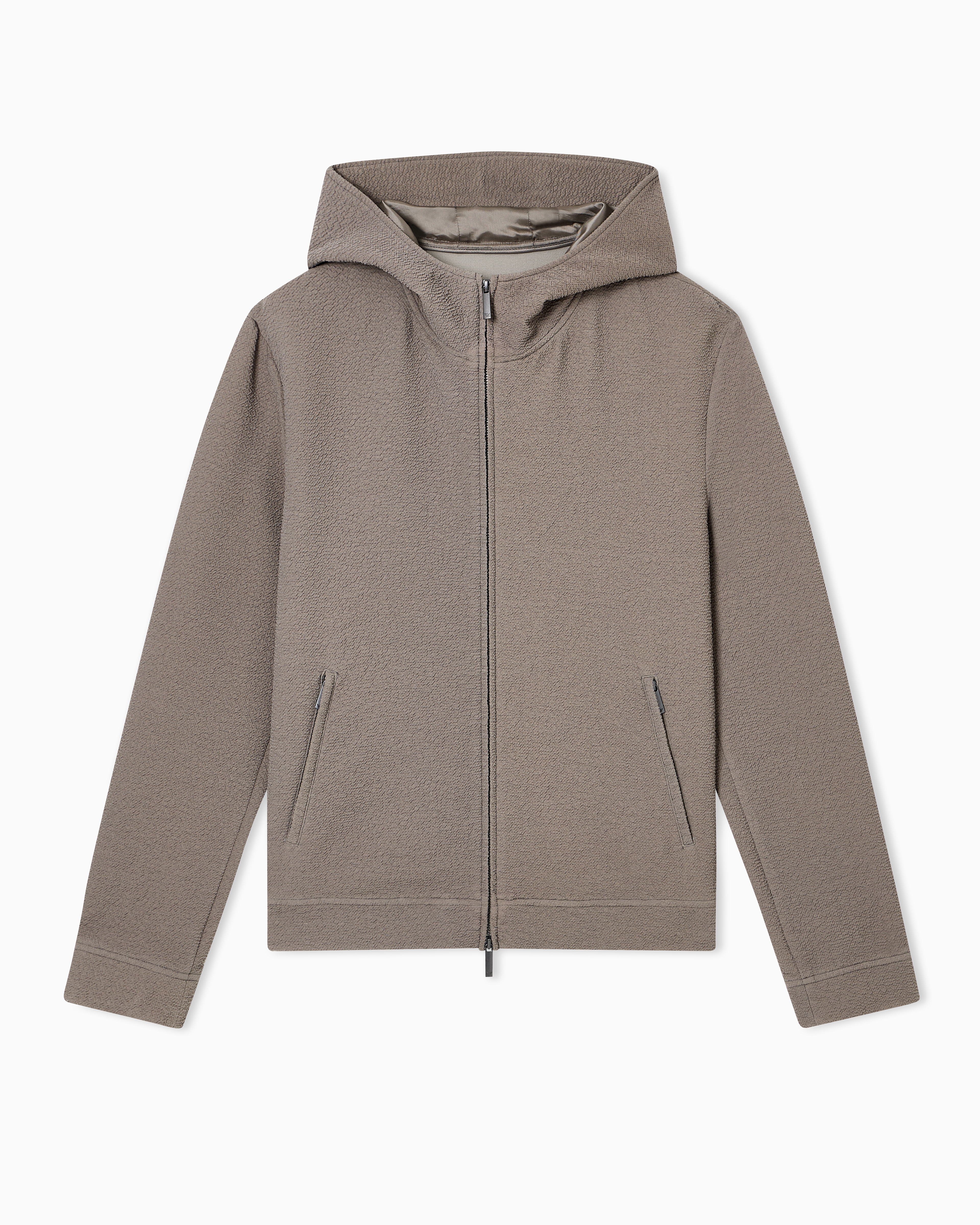 Emporio Armani Beige Icon Hooded Blouson In Embossed-Pattern Fabric