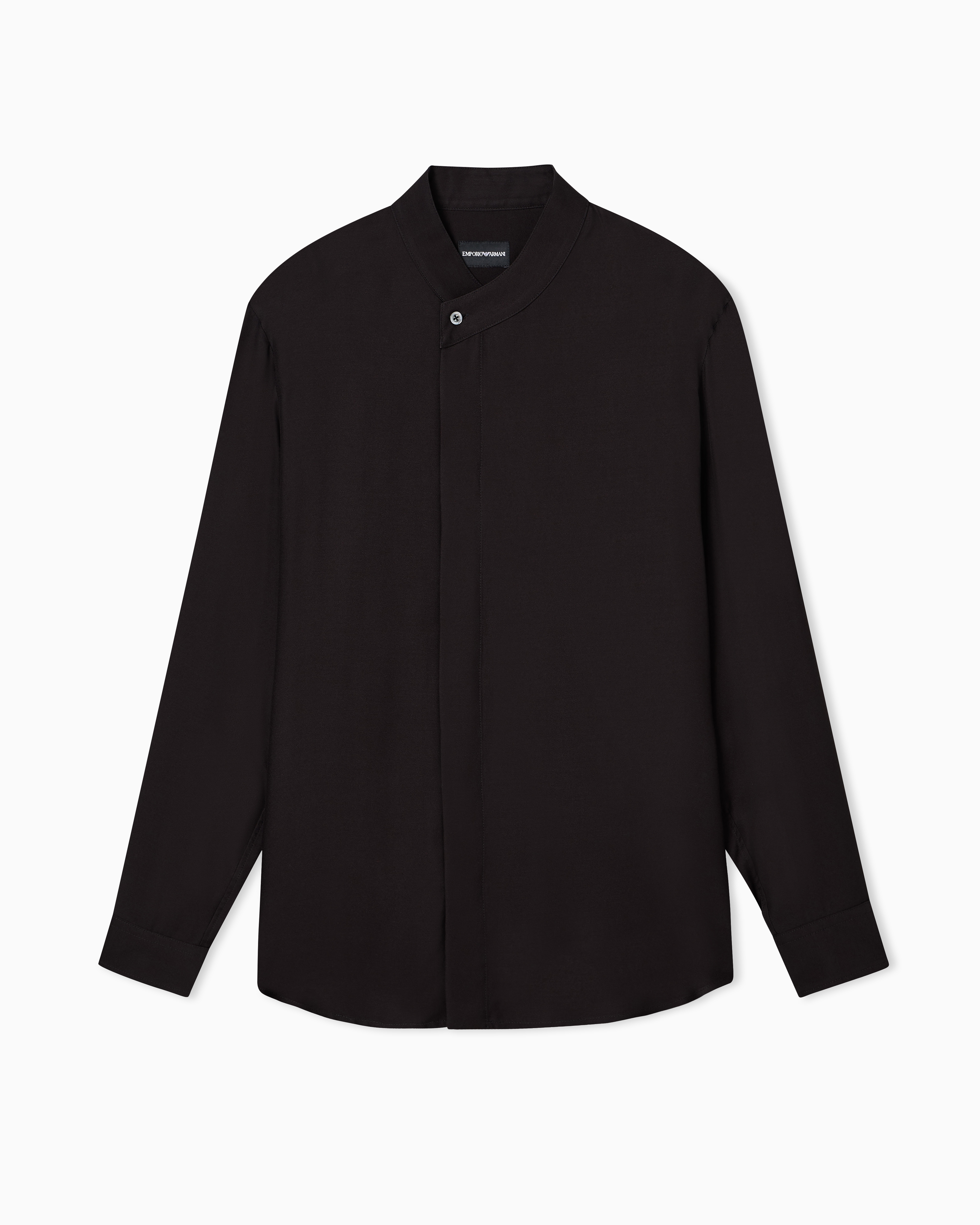 Emporio Armani Black Armure Cupro Shirt With Guru Collar
