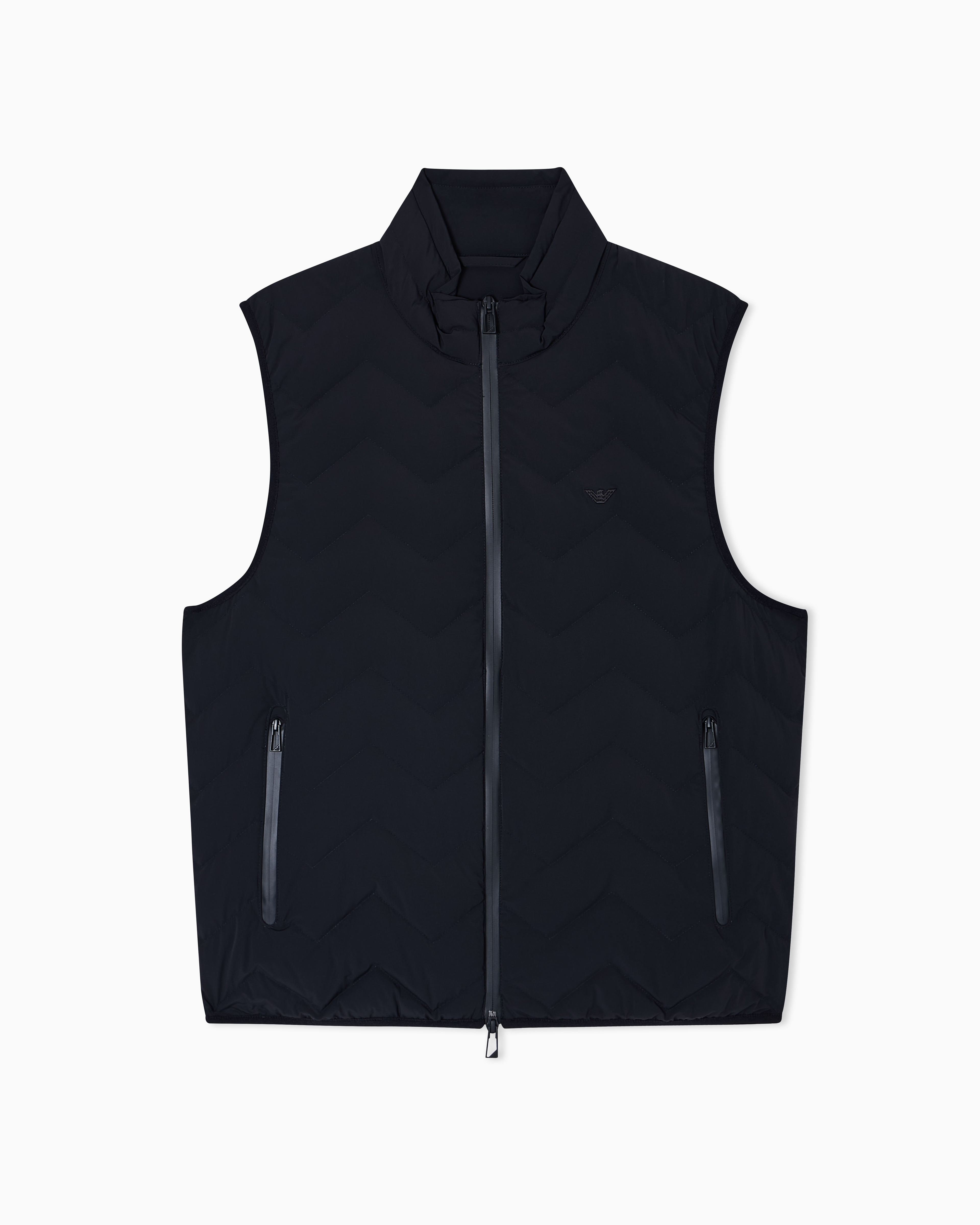 Emporio Armani Black Nylon Down Jacket Sleeveless With A Chevron Quilt Essential
