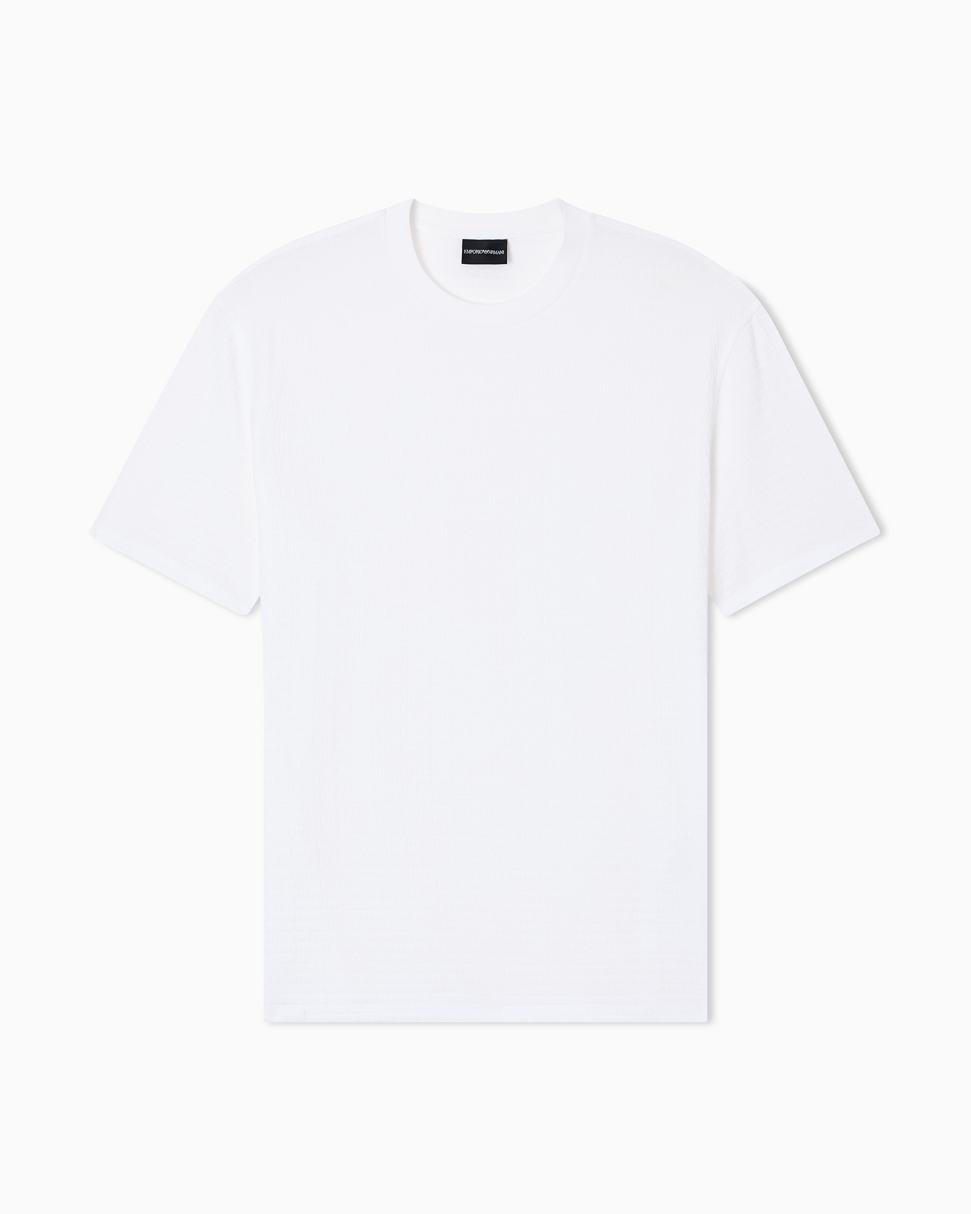 Emporio Armani Men's White Jersey T-Shirt With All-Over Jacquard Lettering