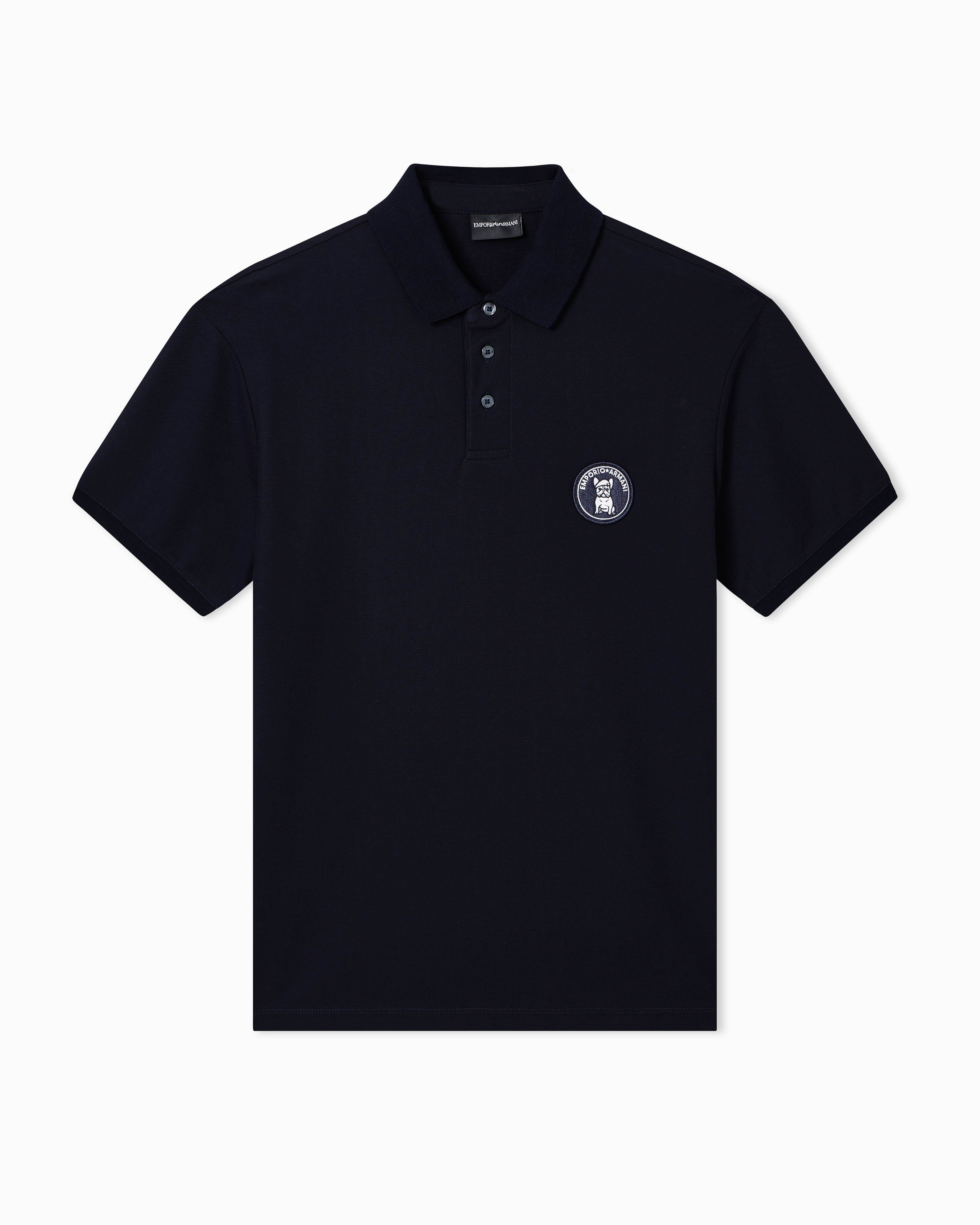 Emporio Armani Navy Blue Piqué Polo Shirt With French Bulldog Patch