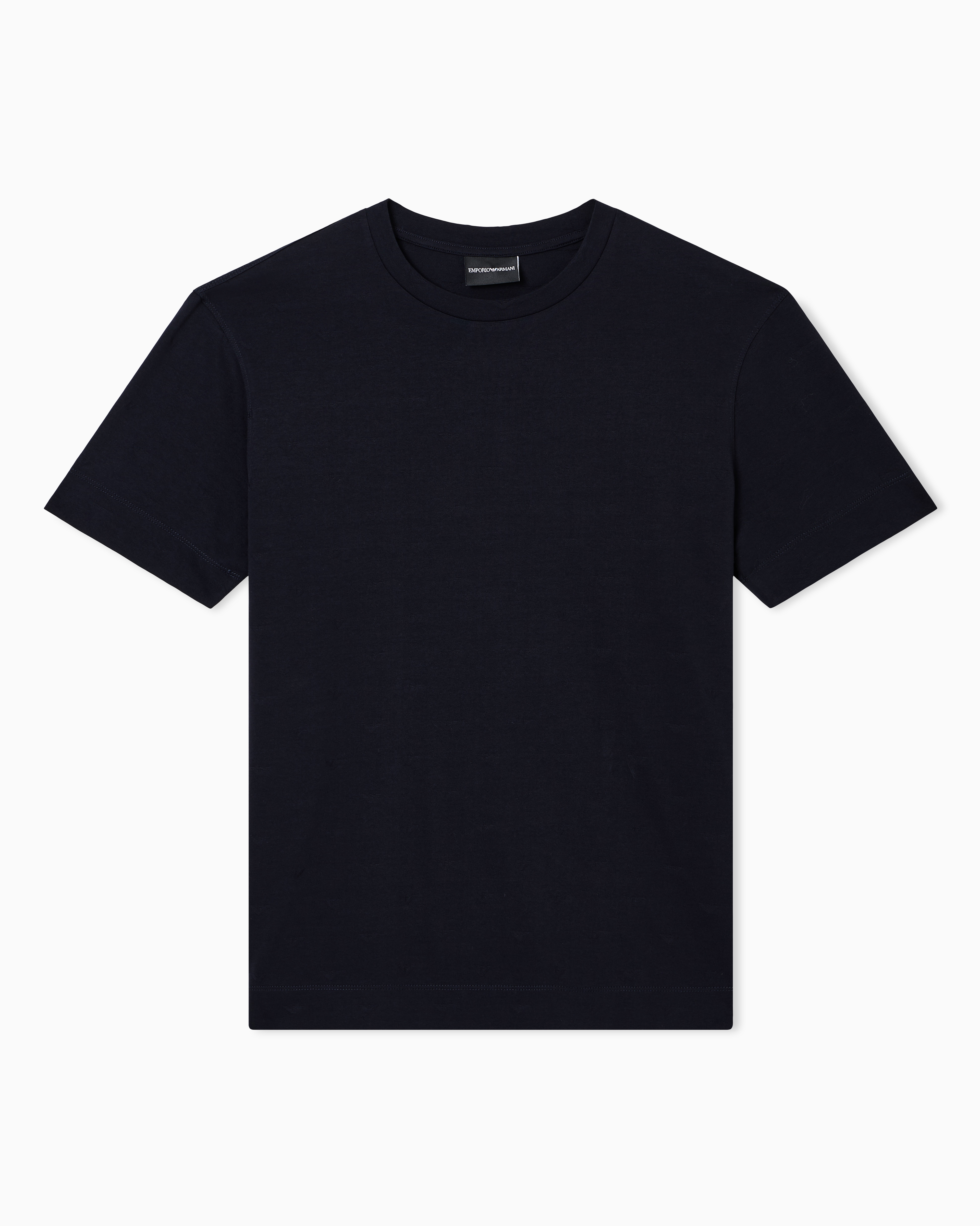 Emporio Armani Blue Slim-Fit T-Shirt In All-Over Micro-Eagle Jacquard Jersey