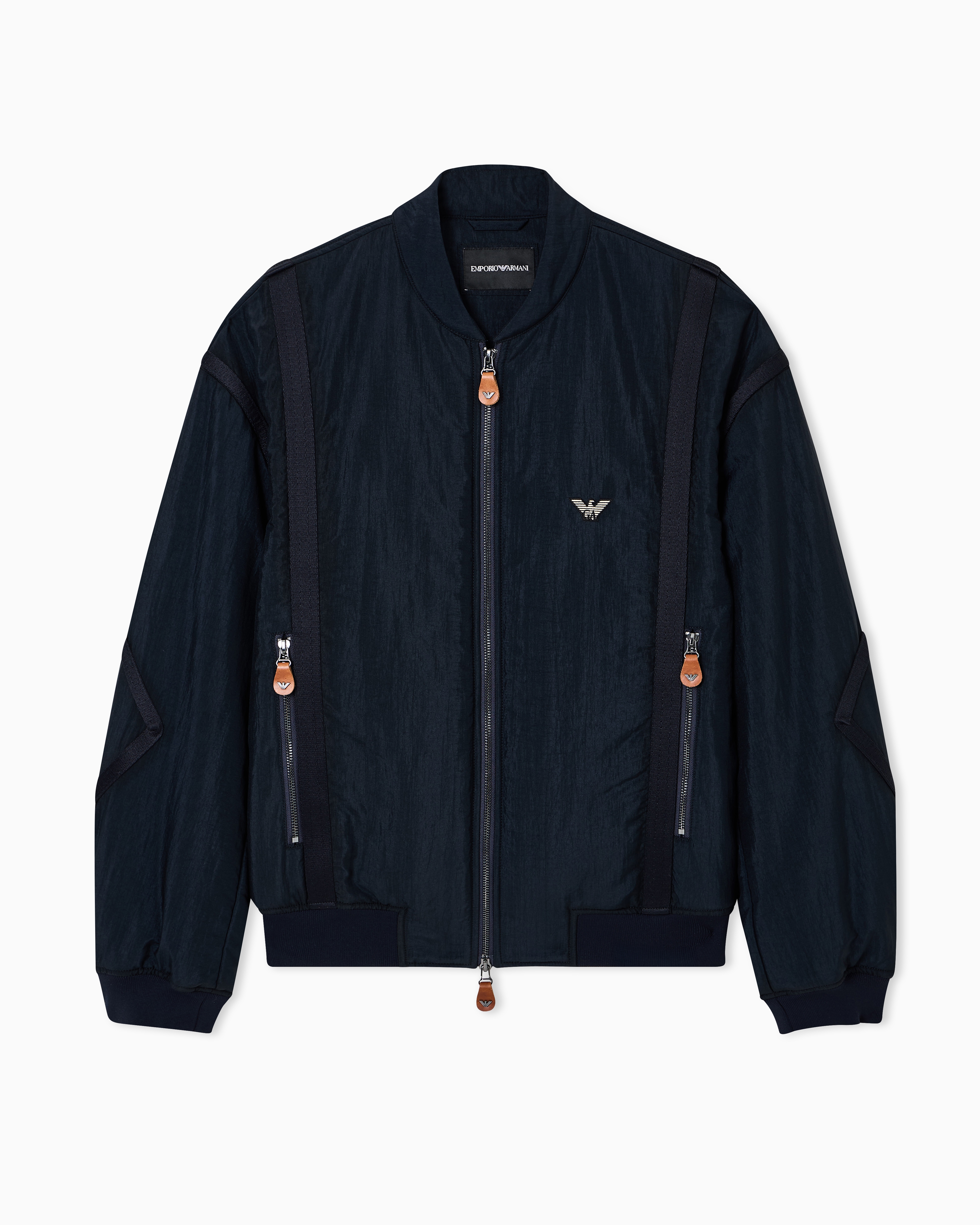 Emporio Armani Navy Blue Nylon Bomber Jacket With Passementerie Tape