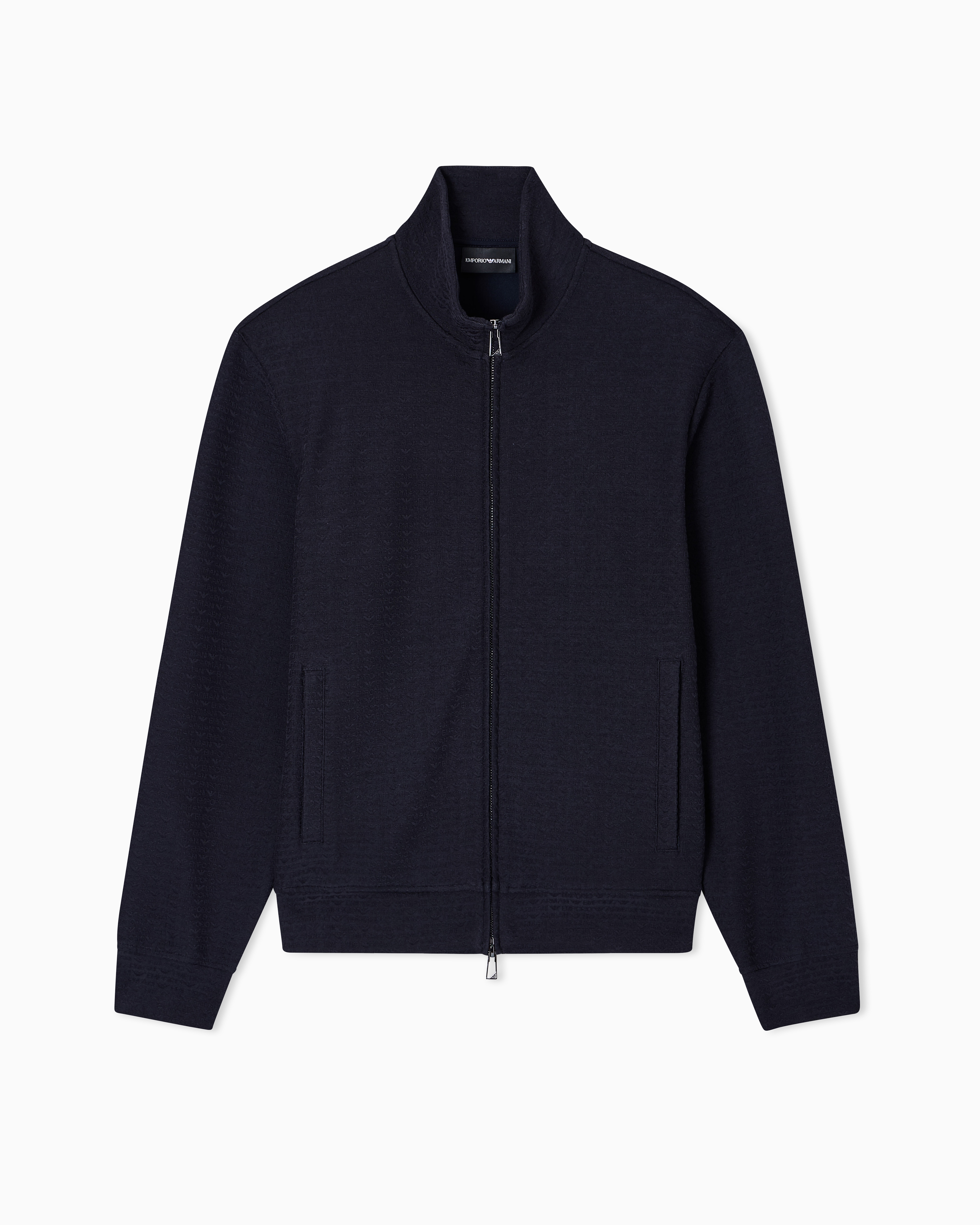 Emporio Armani Blue Full Zip Sweatshirt In Jacquard Jersey Essential
