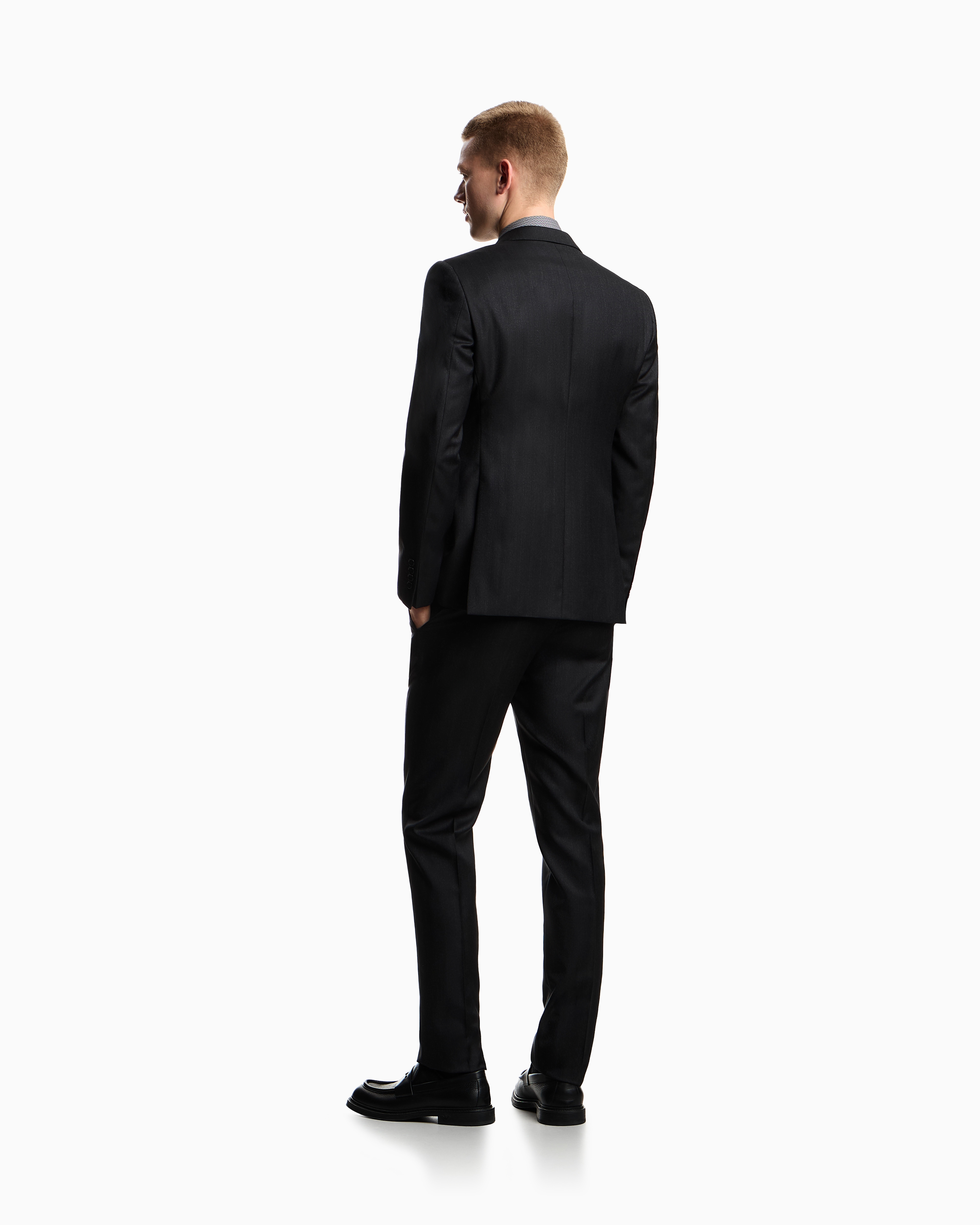 Emporio Armani - Regular-fit, single-breasted suit in a mouliné striped virgin wool, Man, Black, Size: 48_R