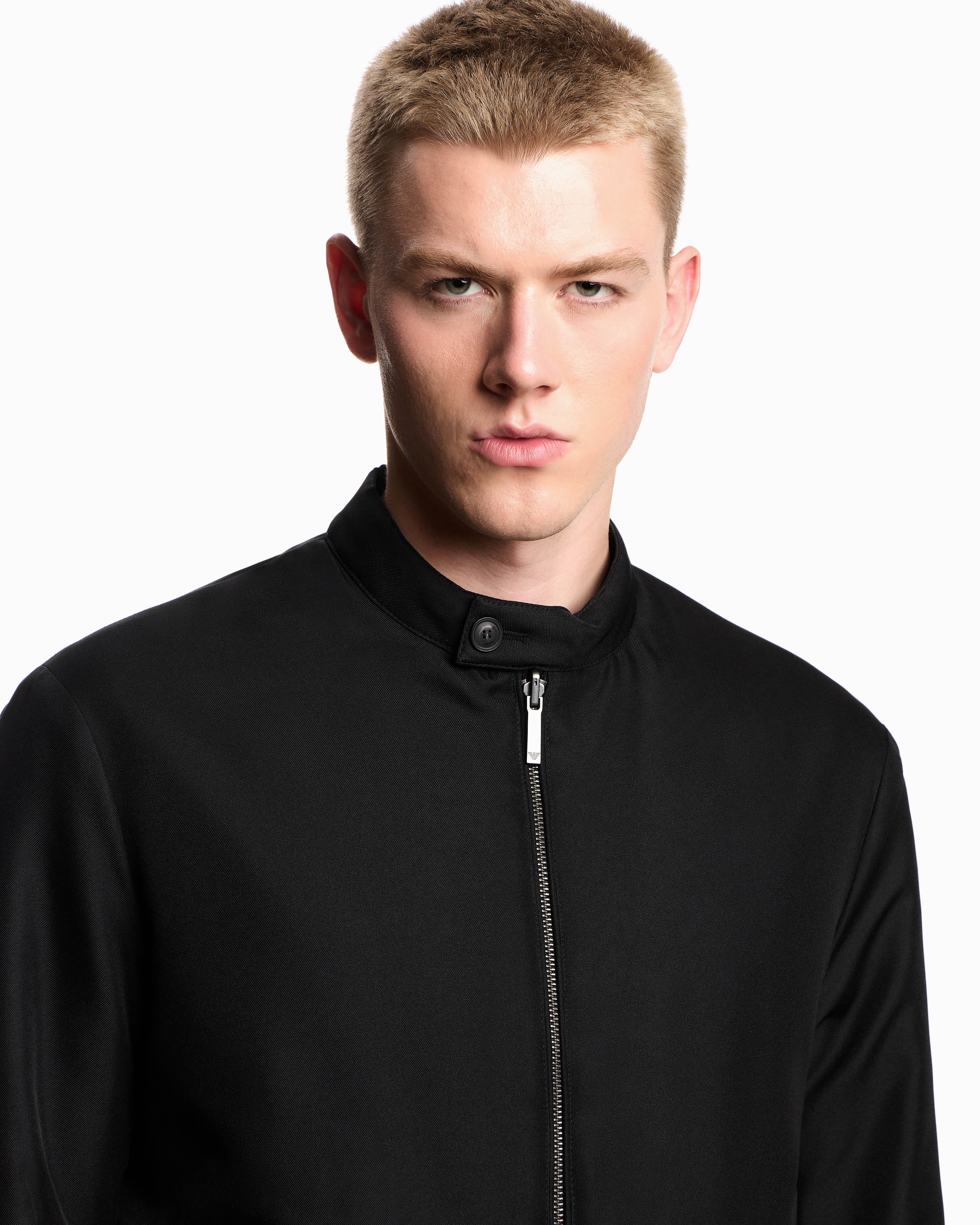 Emporio Armani ブラック ジャケット Reversible zip-up jacket in mélange fabric | Emporio Armani