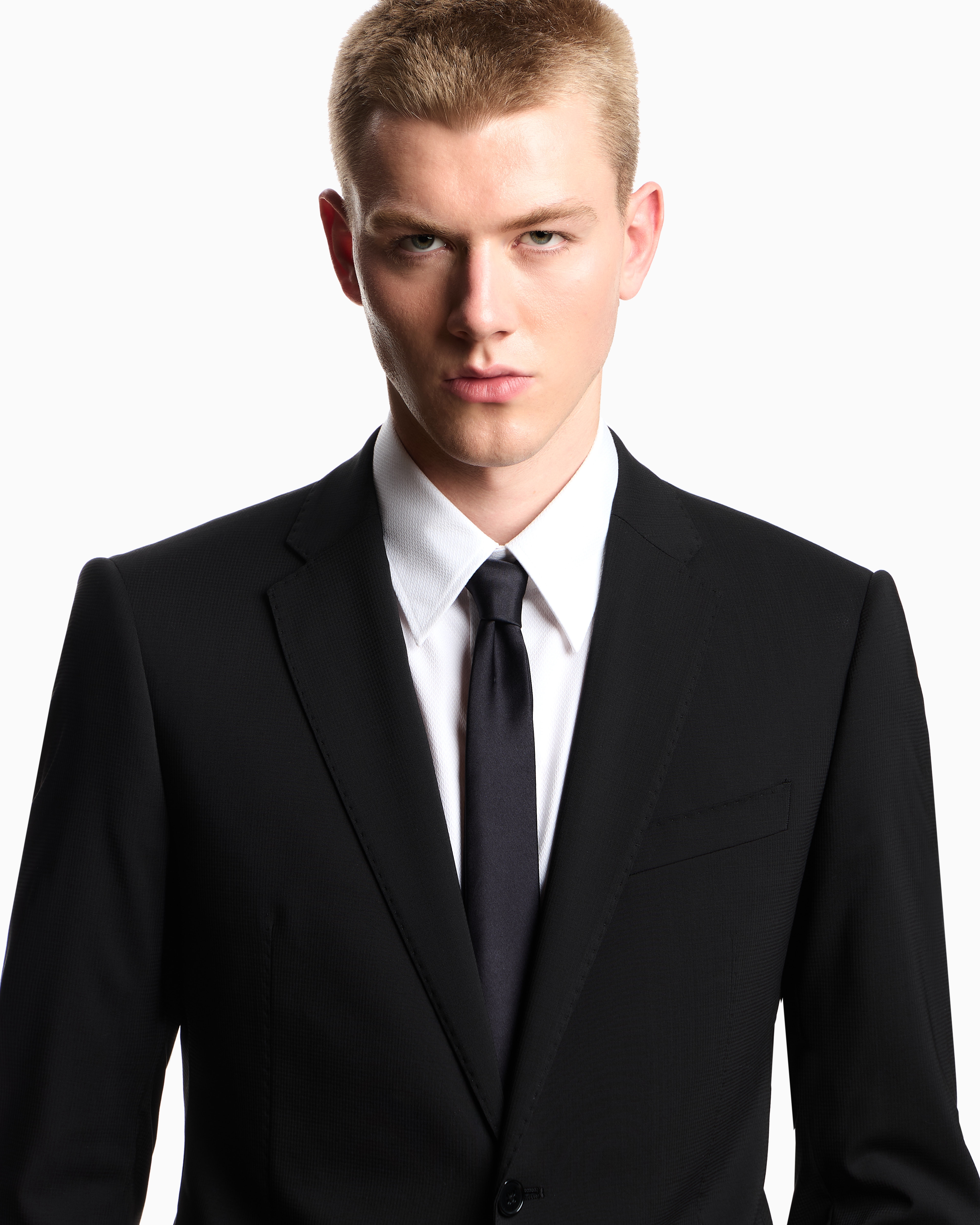 Emporio Armani - Single-breasted light wool suit with micro design, Man, Black, Size: