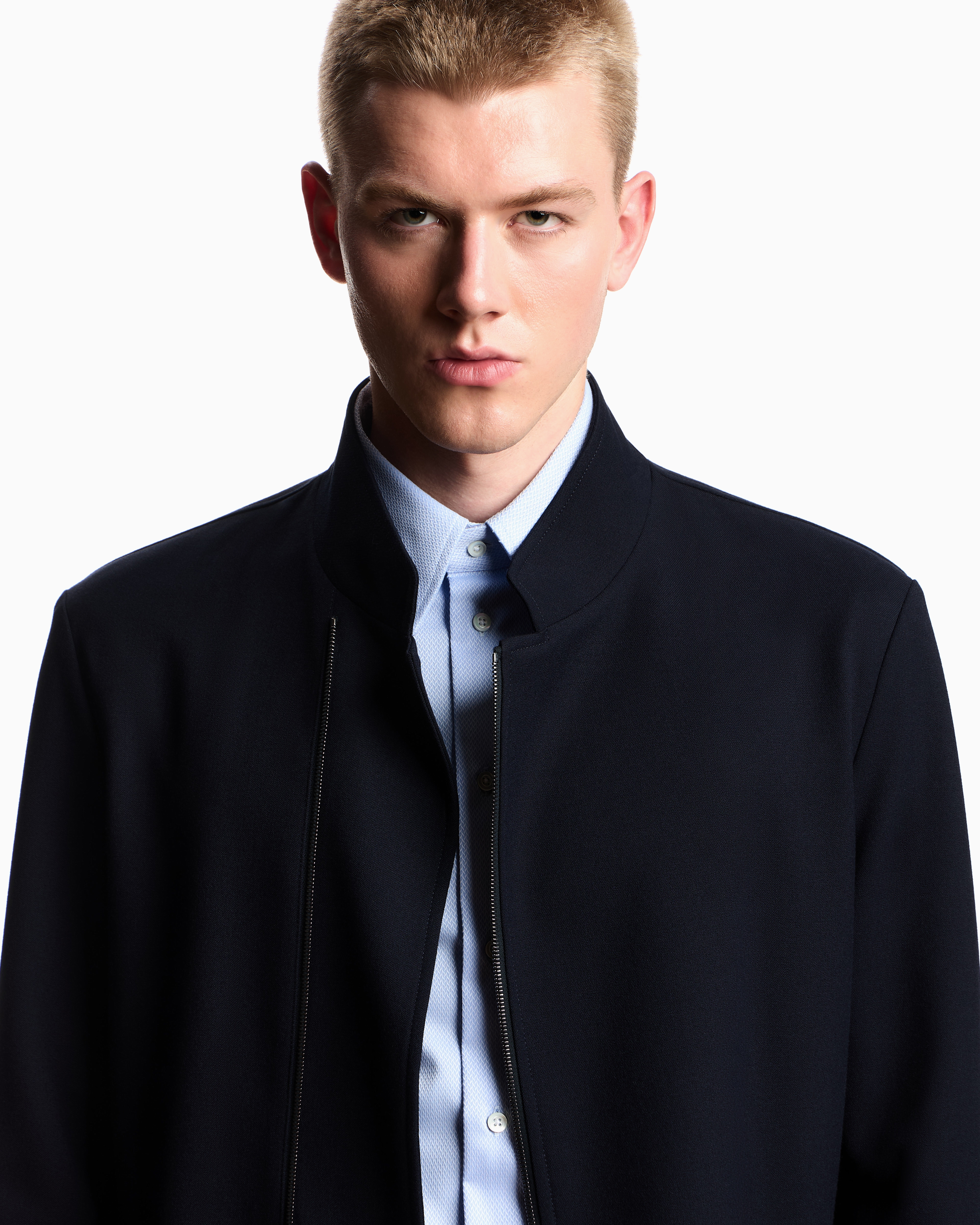 Emporio Armani - Stretch technical gabardine jacket with zip, Man, Navy Blue, Size: