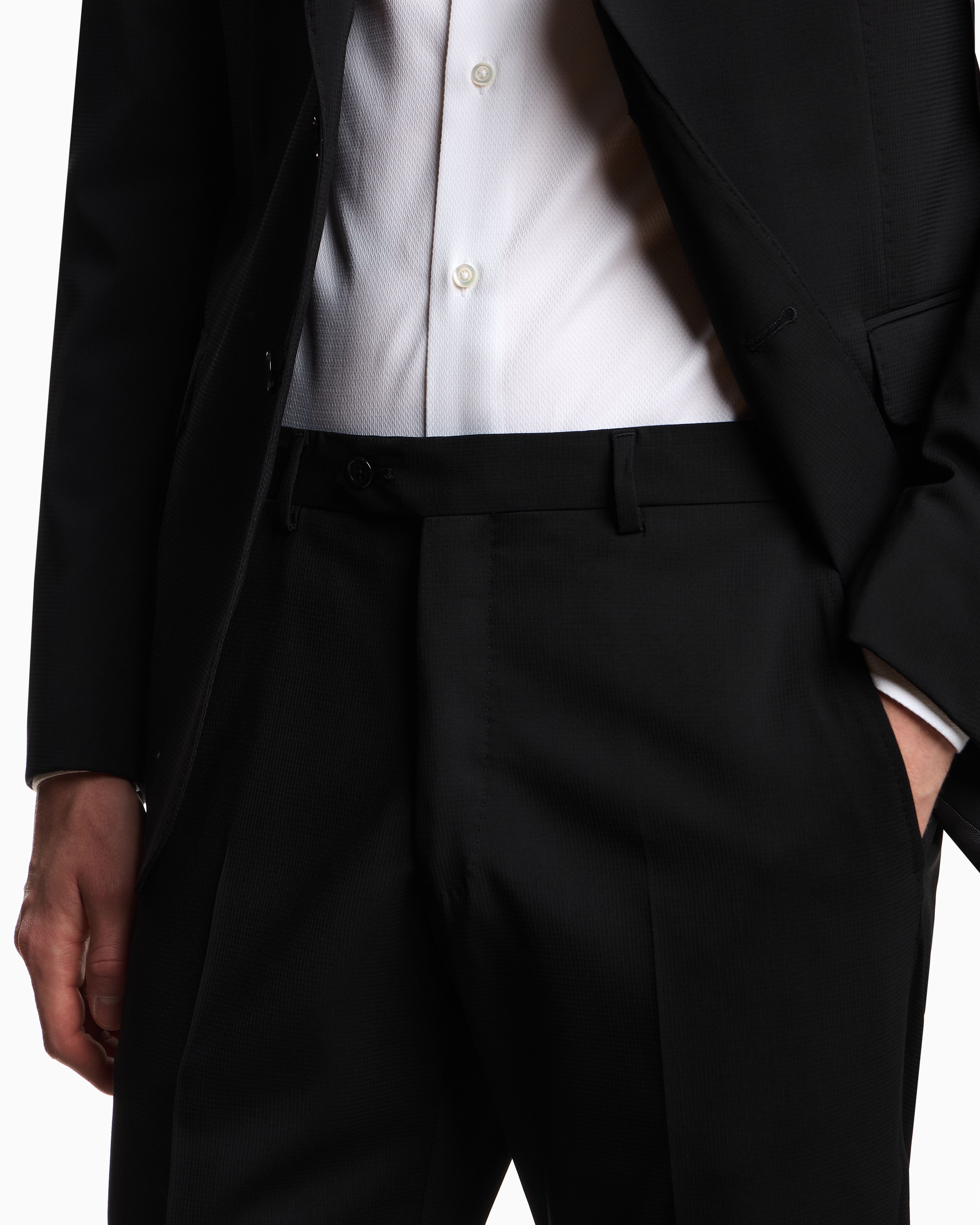 Emporio Armani - Single-breasted light wool suit with micro design, Man, Black, Size: