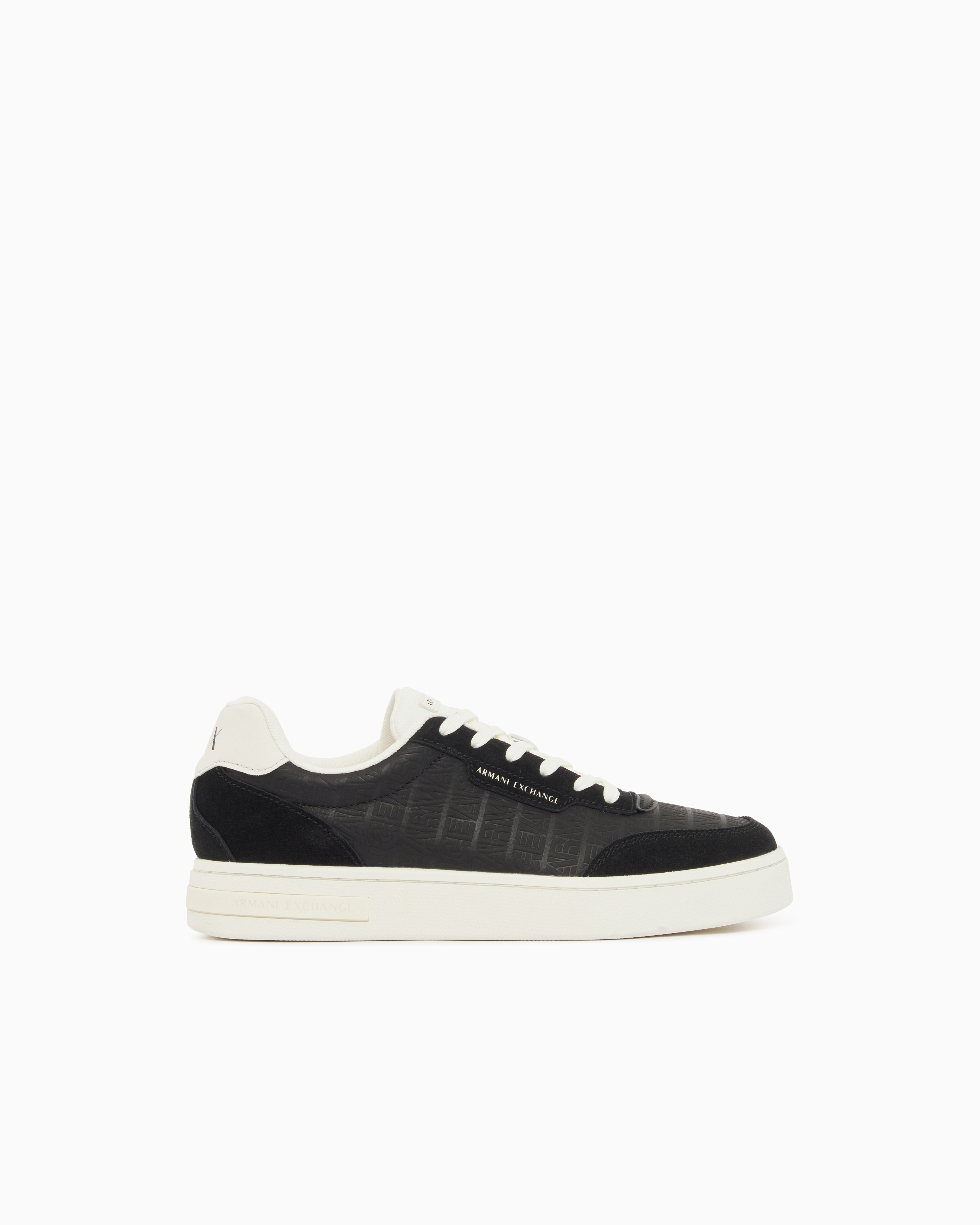 Armani Exchange Black Urban Leather Sneakers With Suede Inserts