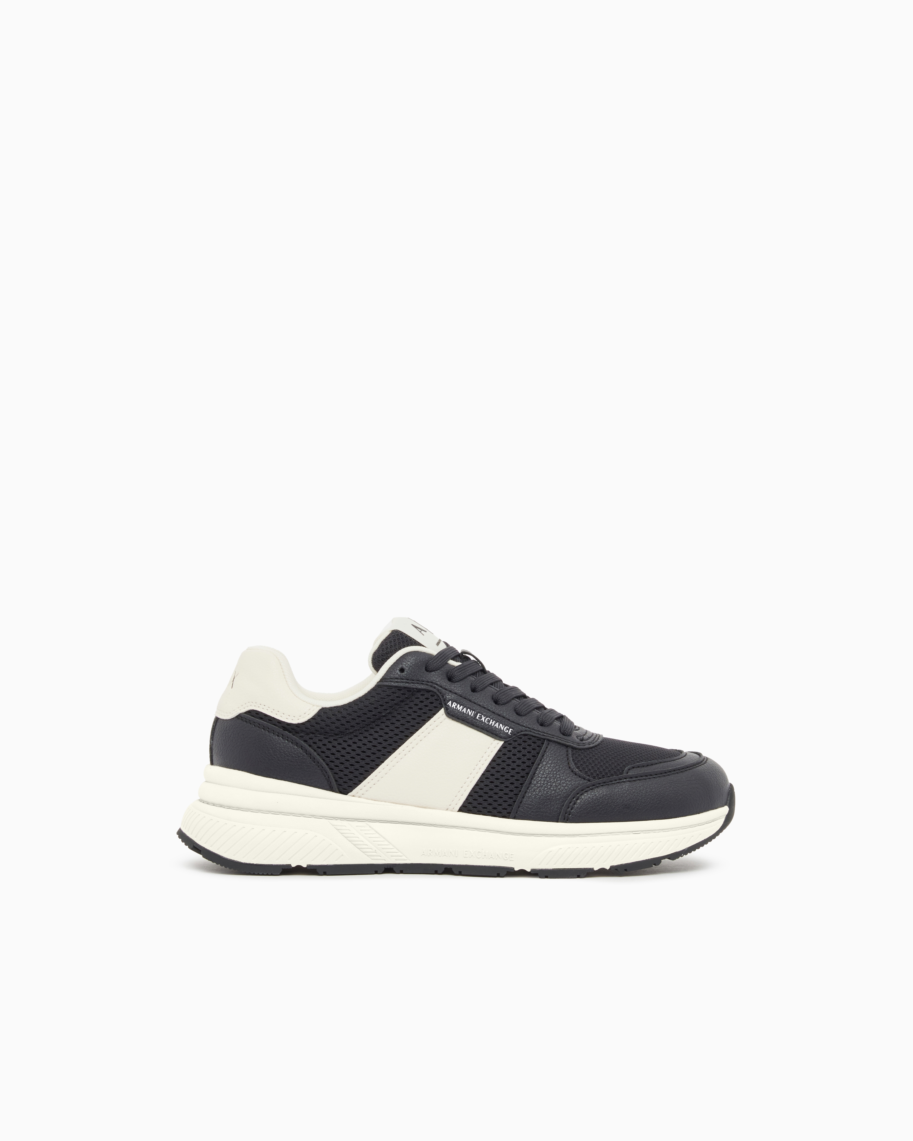 Armani Exchange Navy Blue Urban Minimal Sneakers In Synthetic Leather And Mesh