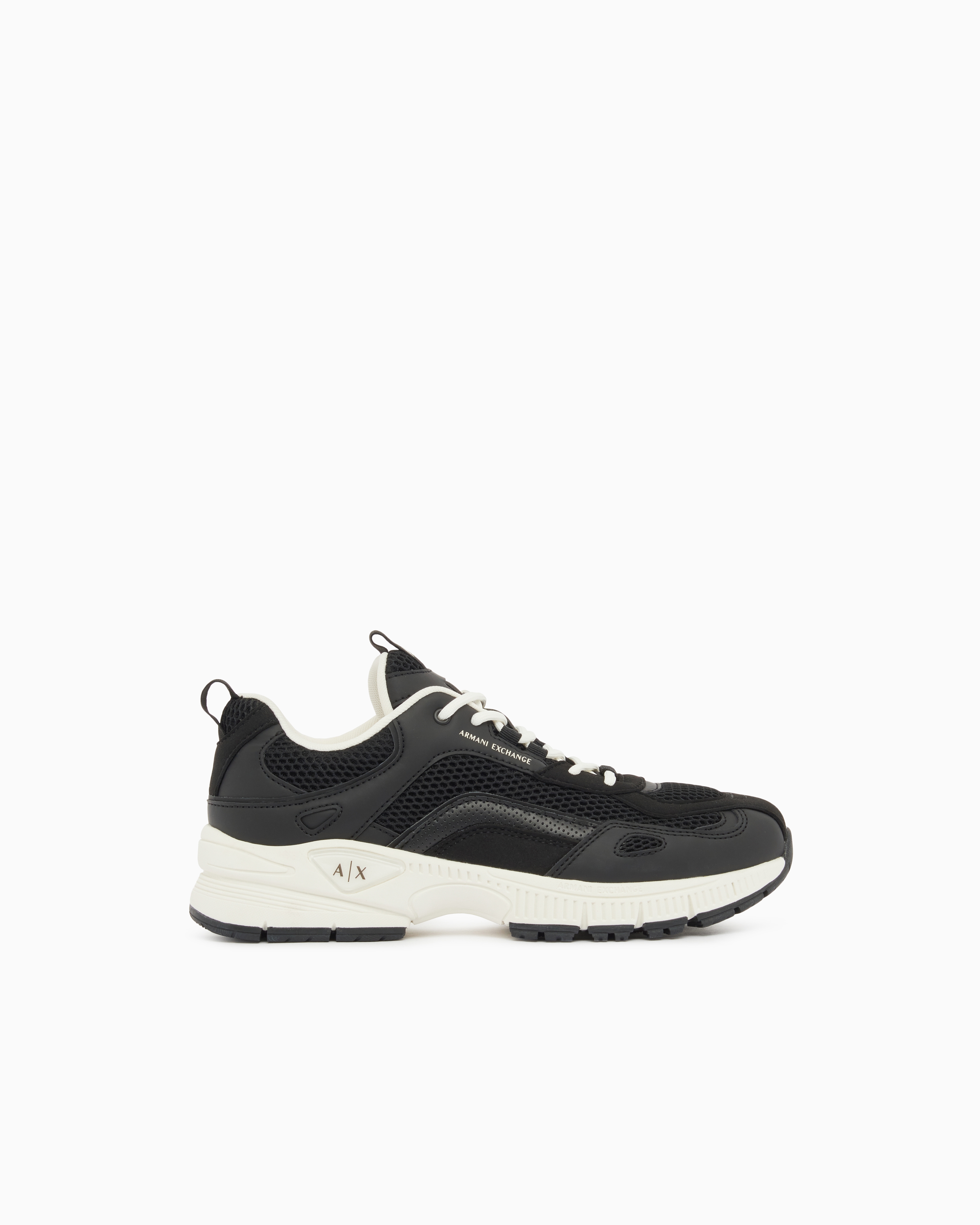 Armani Exchange Black Sneakers In Microsuede And Mesh