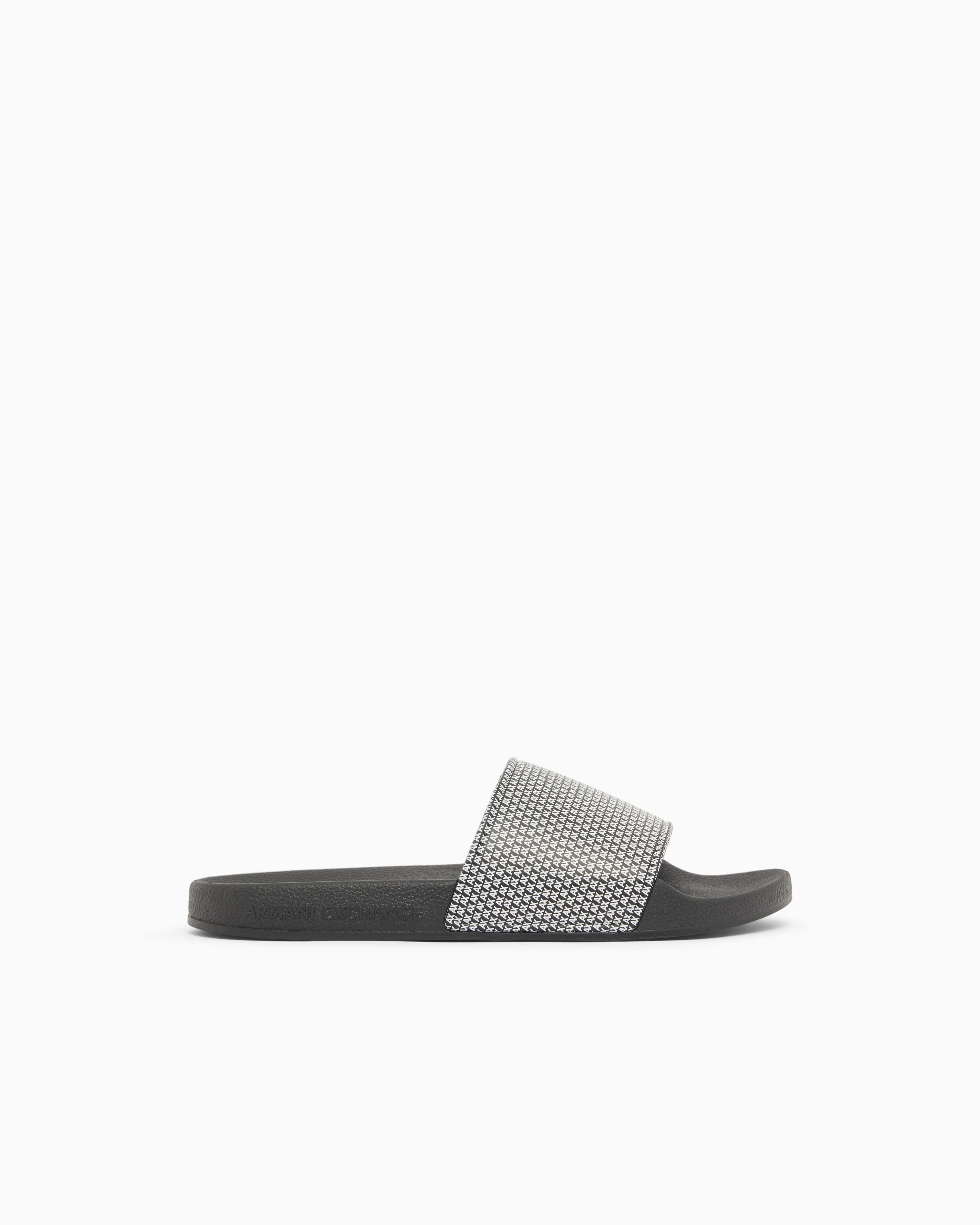 Armani Exchange Black Slides With Allover Logo