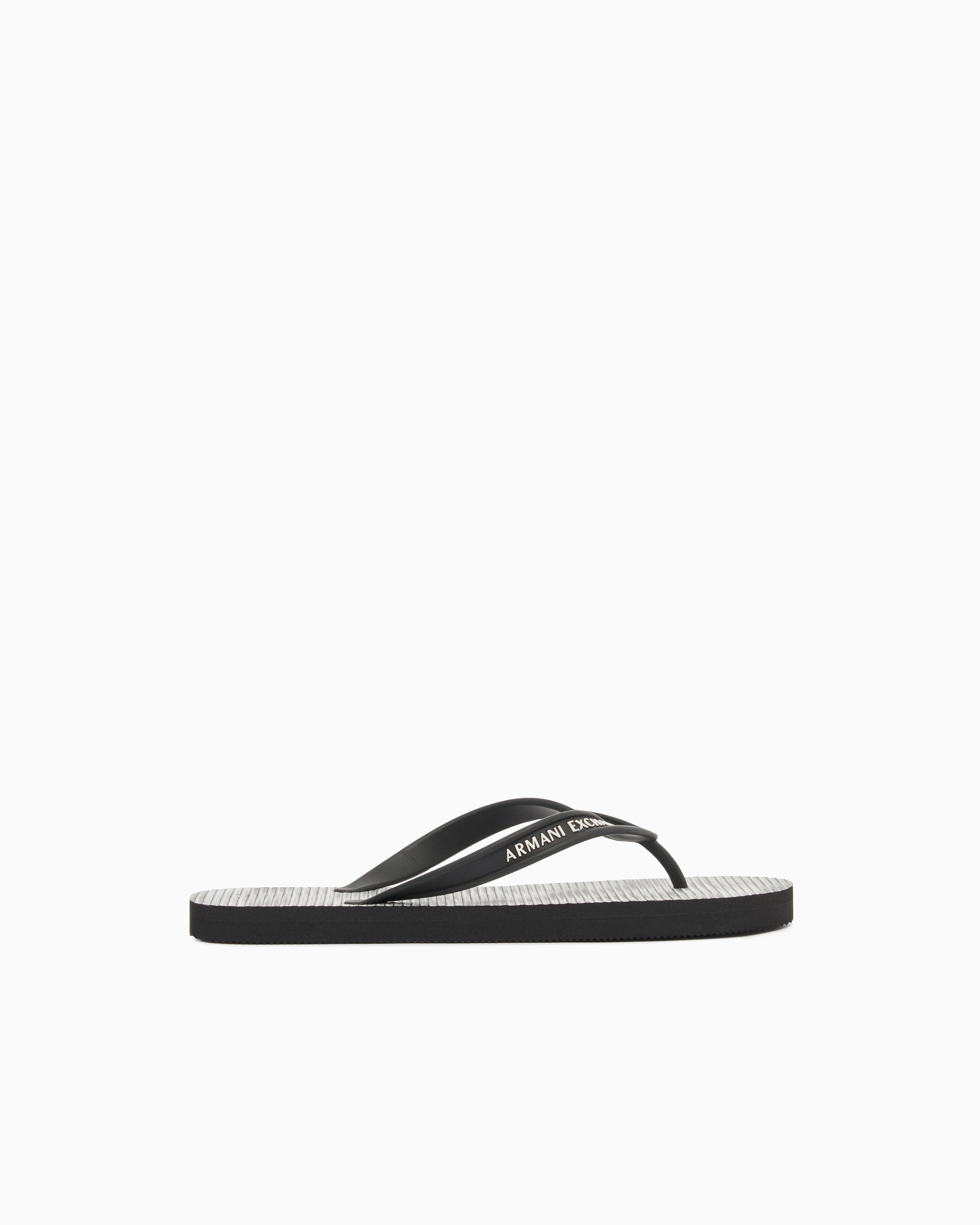 Armani Exchange Black Textured Rubber Flip Flops