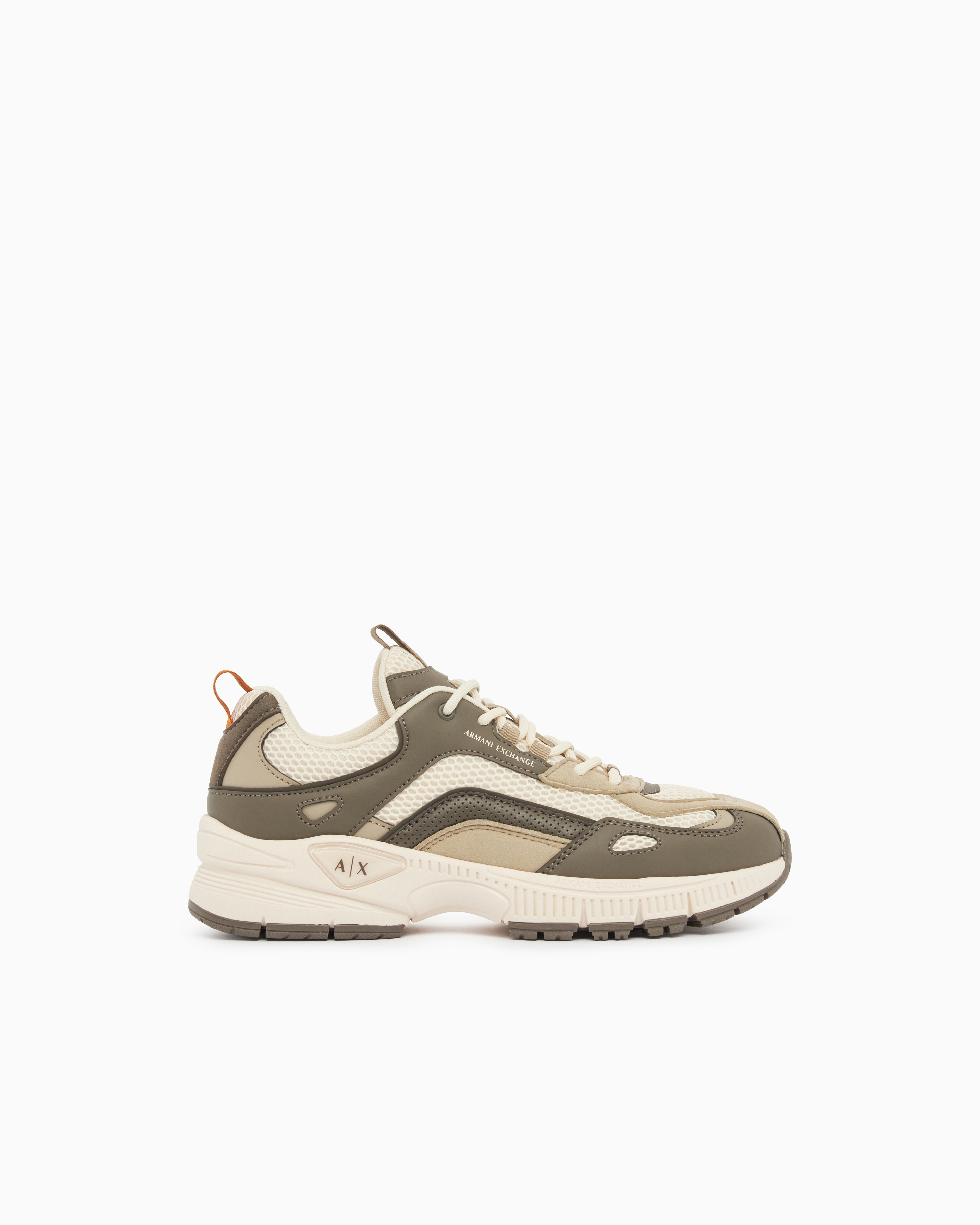 Armani Exchange Beige Sneakers In Microsuede And Mesh