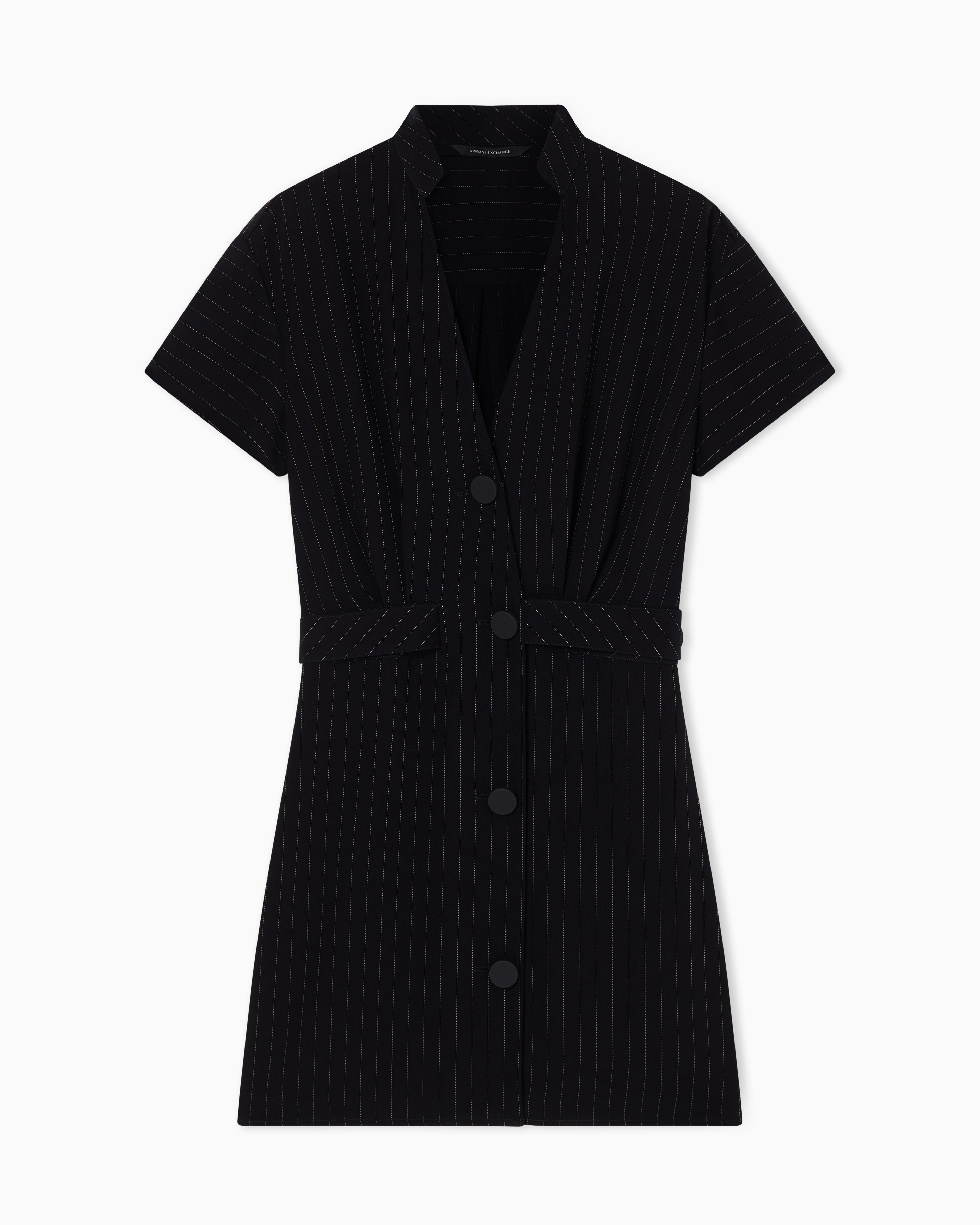 Armani Exchange Black Short Pinstriped Dress In Poly Viscose