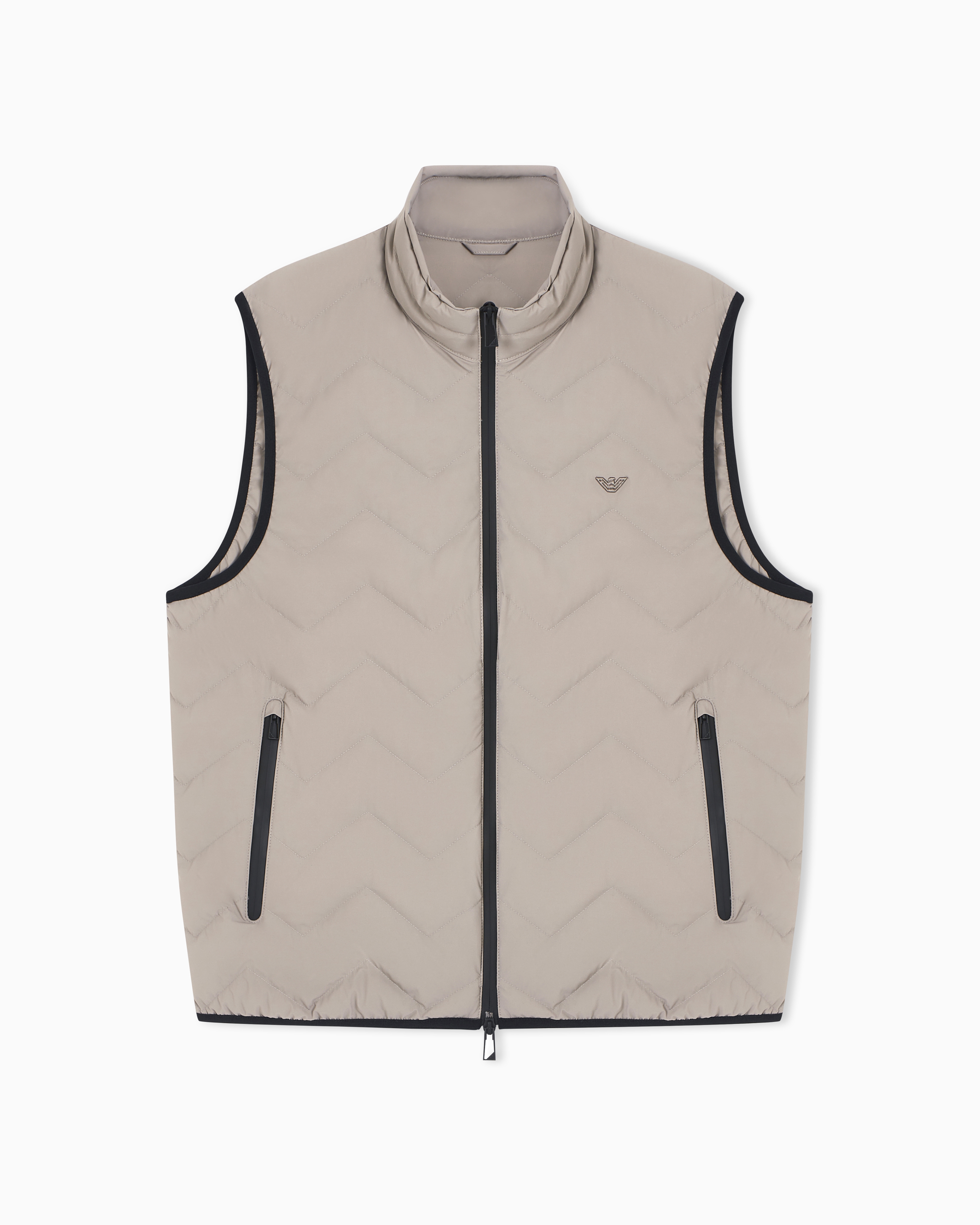 Emporio Armani Grey Nylon Down Jacket Sleeveless With A Chevron Quilt Essential