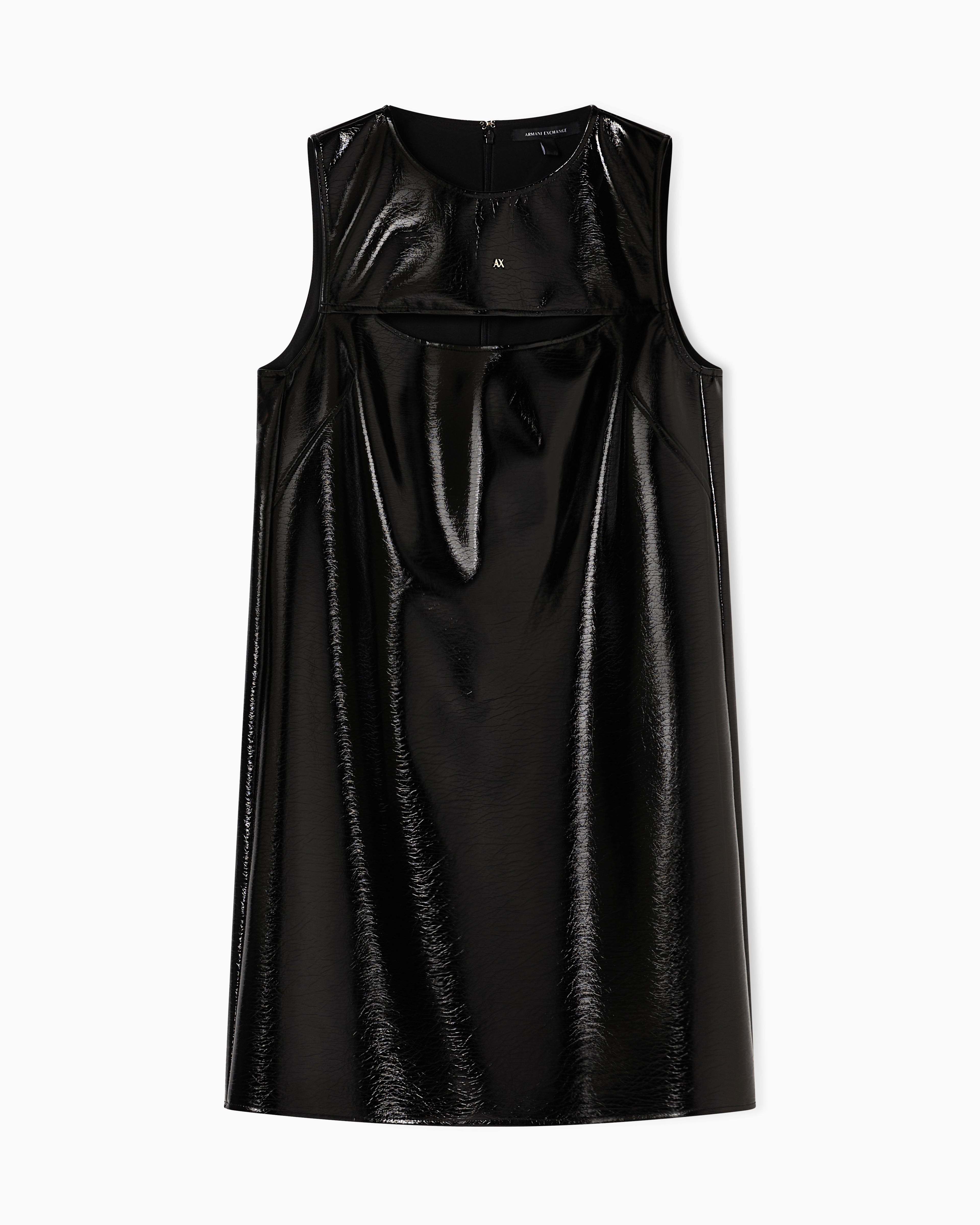 Armani Exchange Black Wet Look Vinyl Minidress