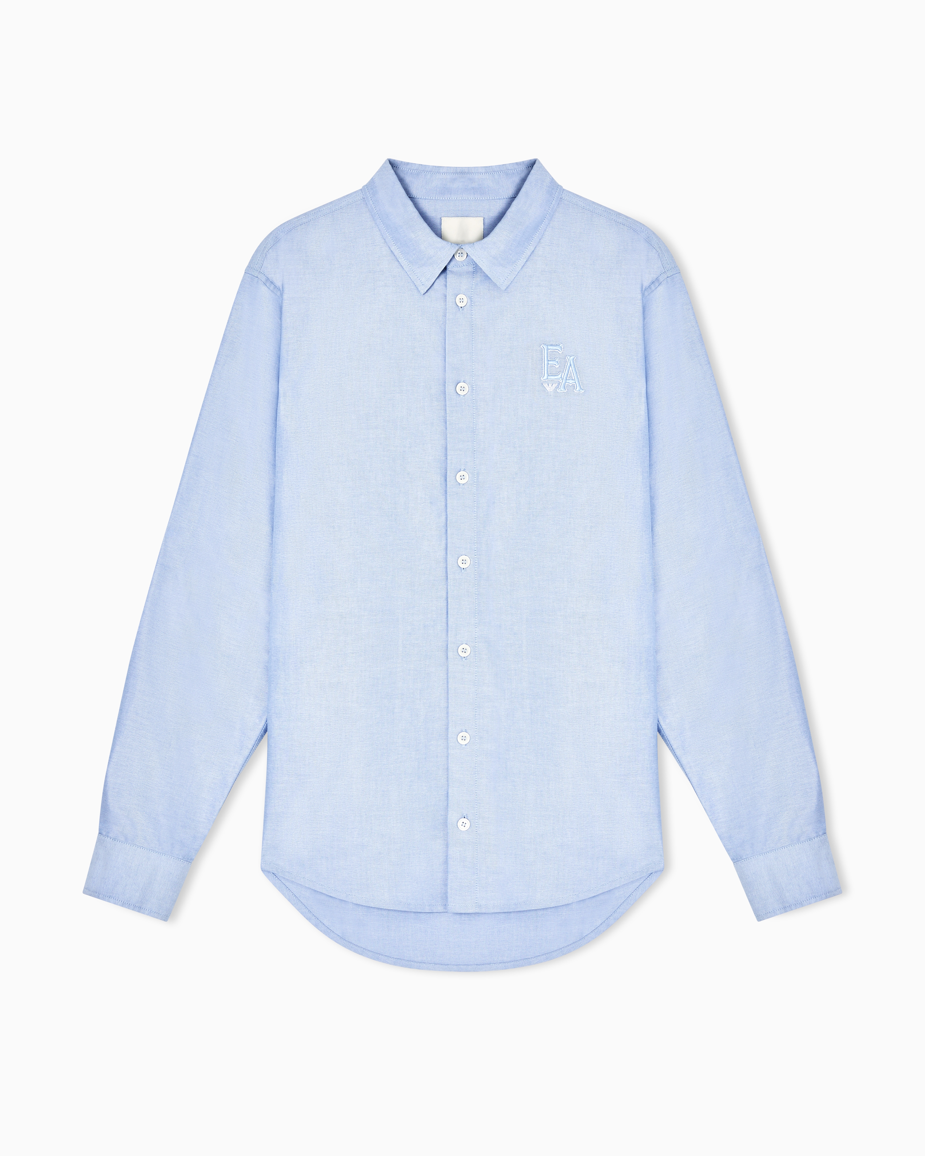 Emporio Armani Light Blue Eagle Club Cotton Oxford Shirt With Embroidery